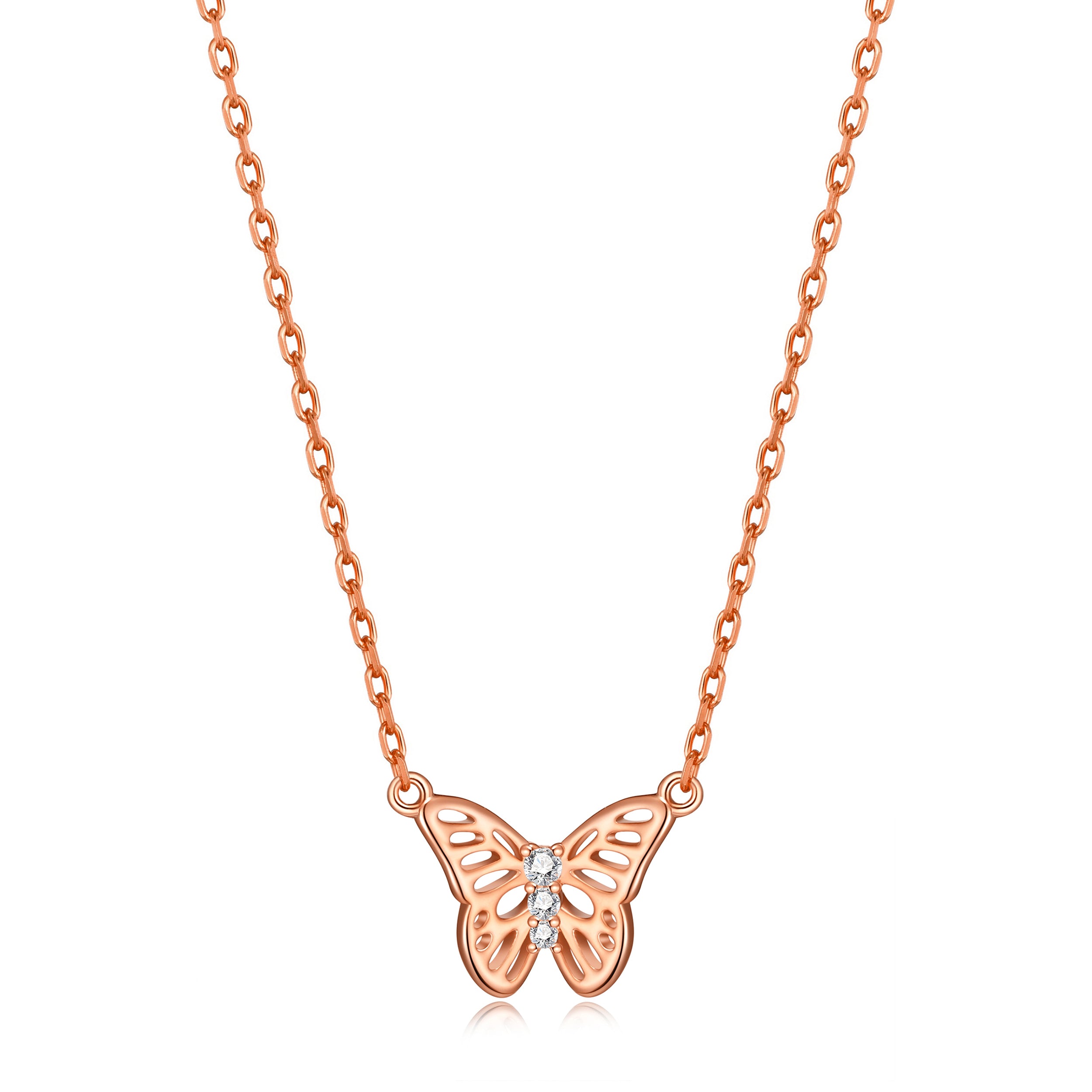 Rose Gold Plated Butterfly Necklace Created with Zircondia® Crystals