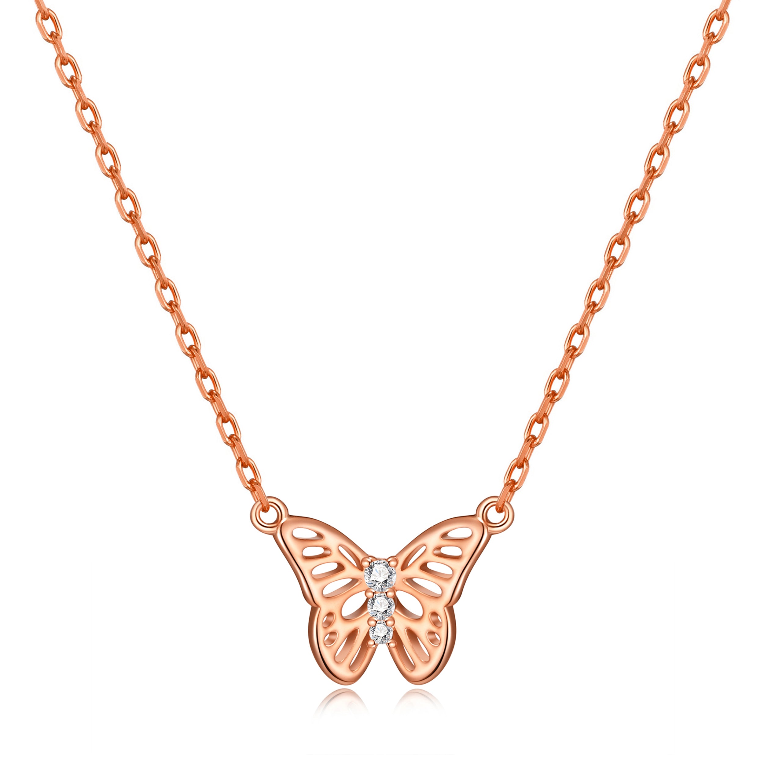 Rose Gold Plated Butterfly Necklace Created with Zircondia® Crystals