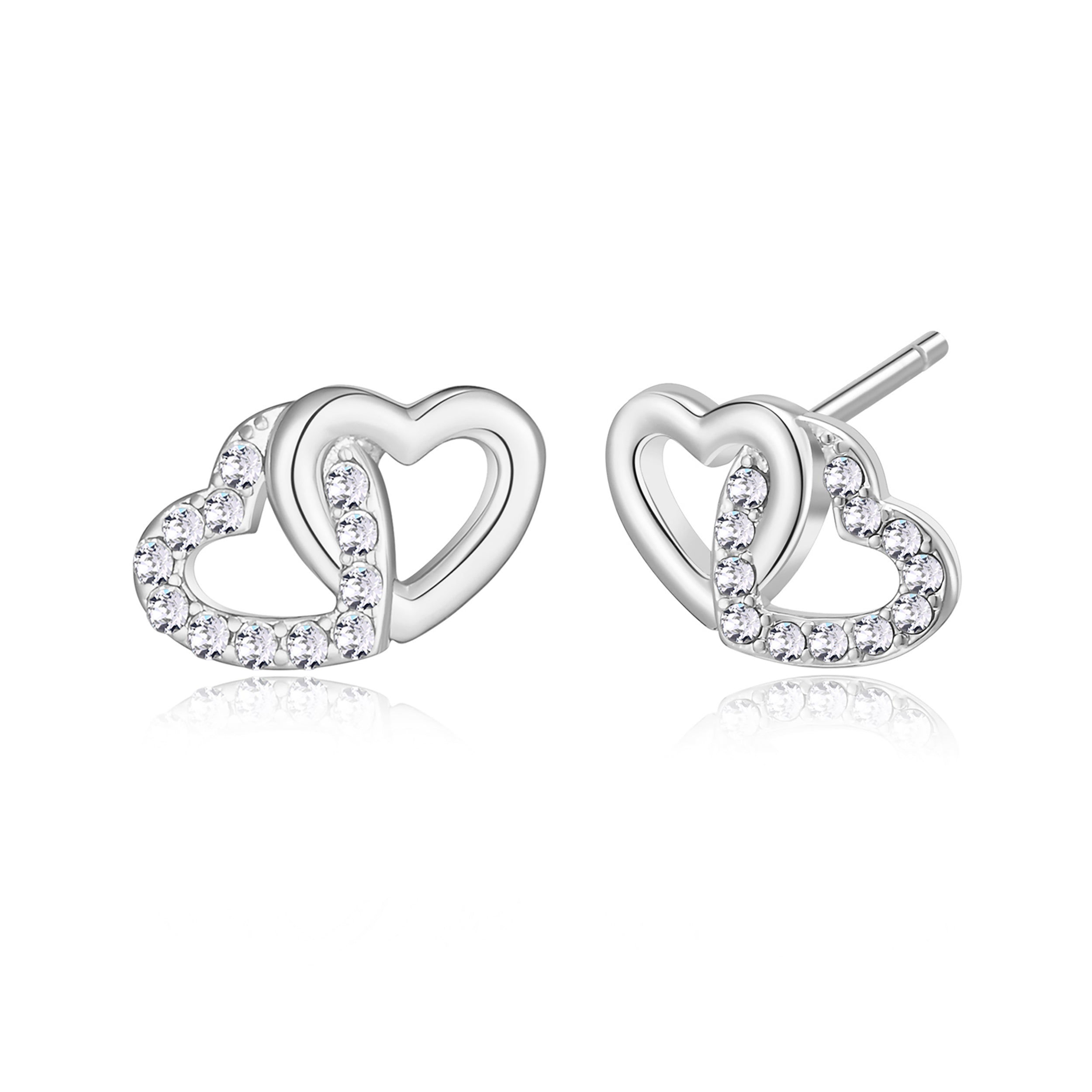 Silver Plated Heart Link Earrings Created with Zircondia® Crystals