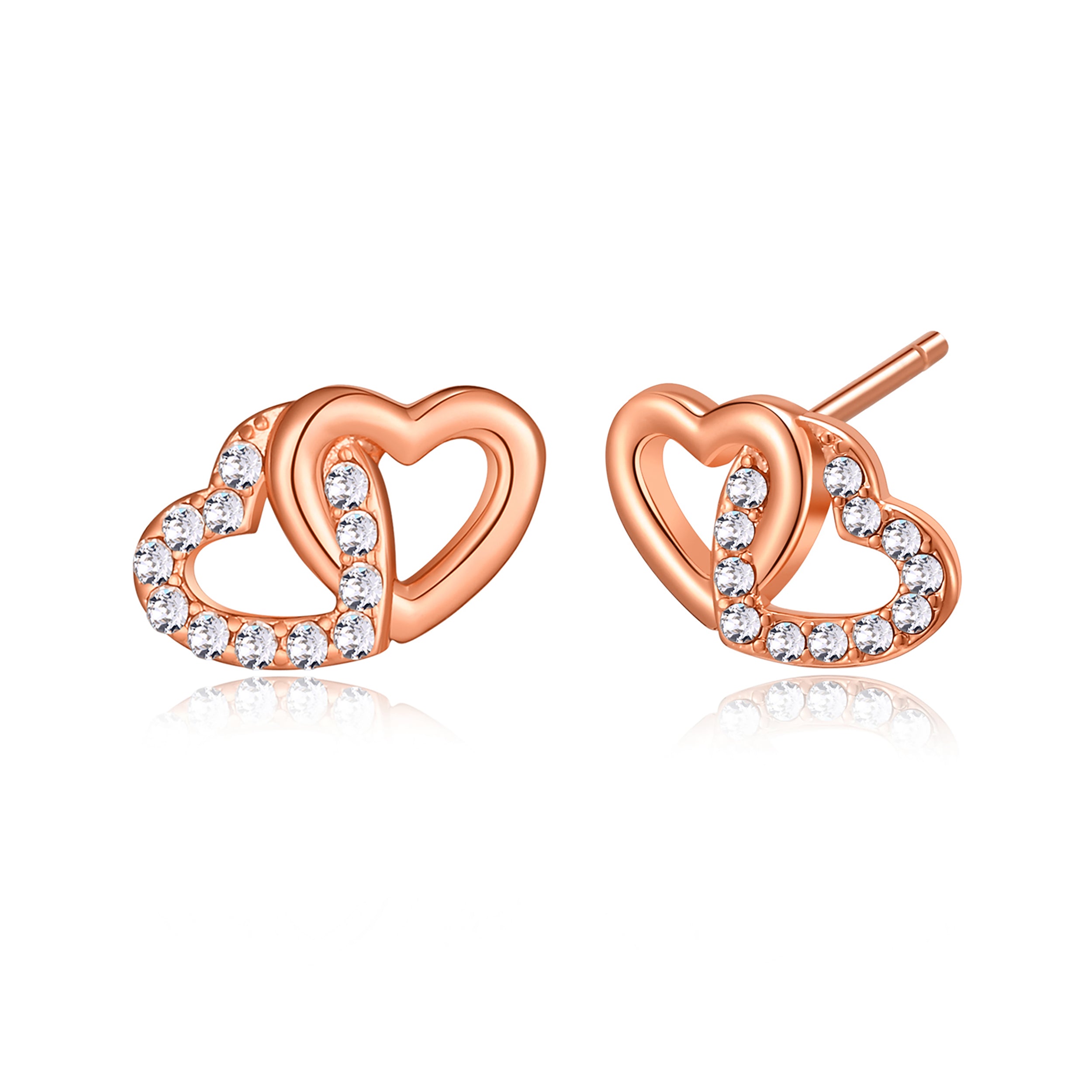 Rose Gold Plated Heart Link Earrings Created with Zircondia® Crystals