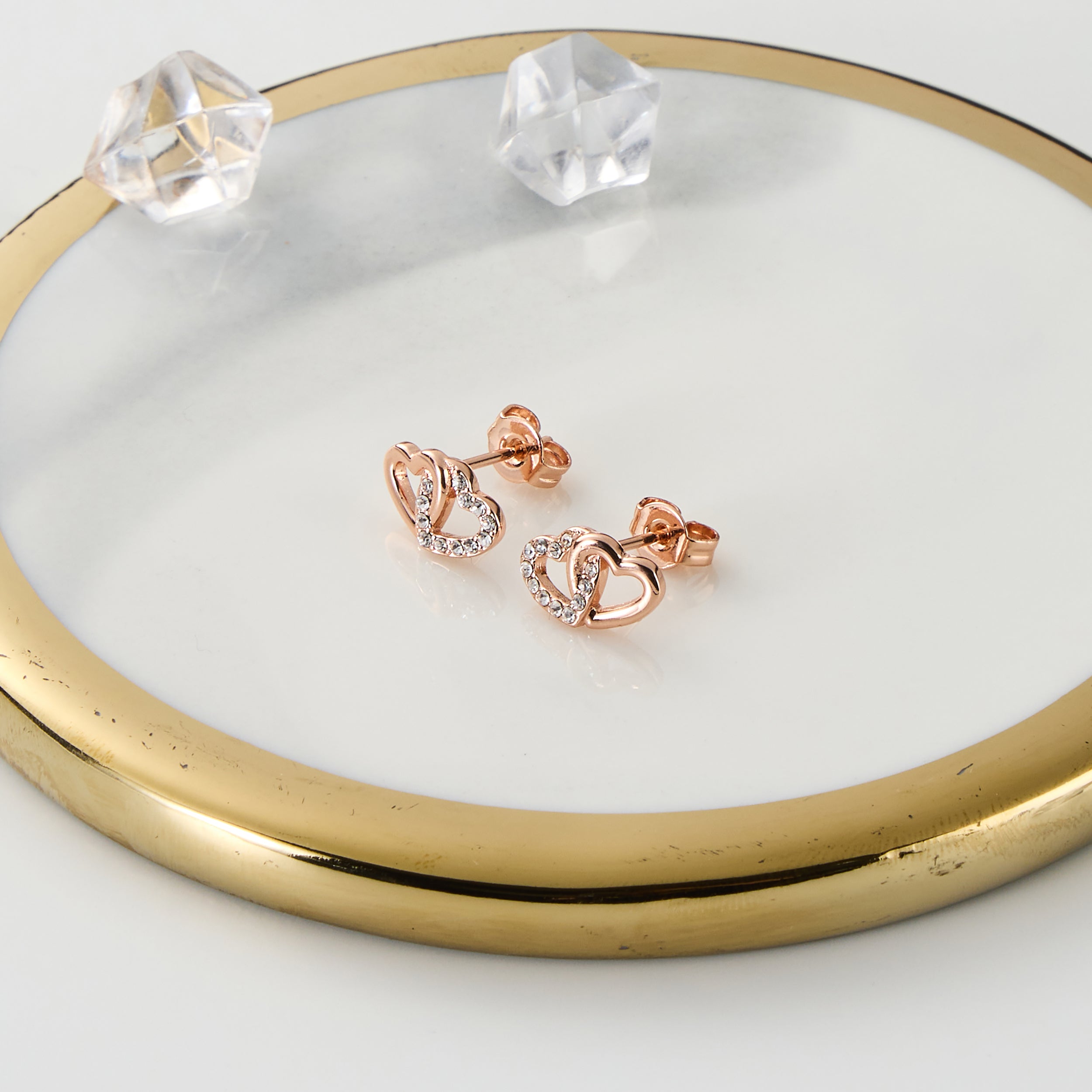 Rose Gold Plated Heart Link Earrings Created with Zircondia® Crystals