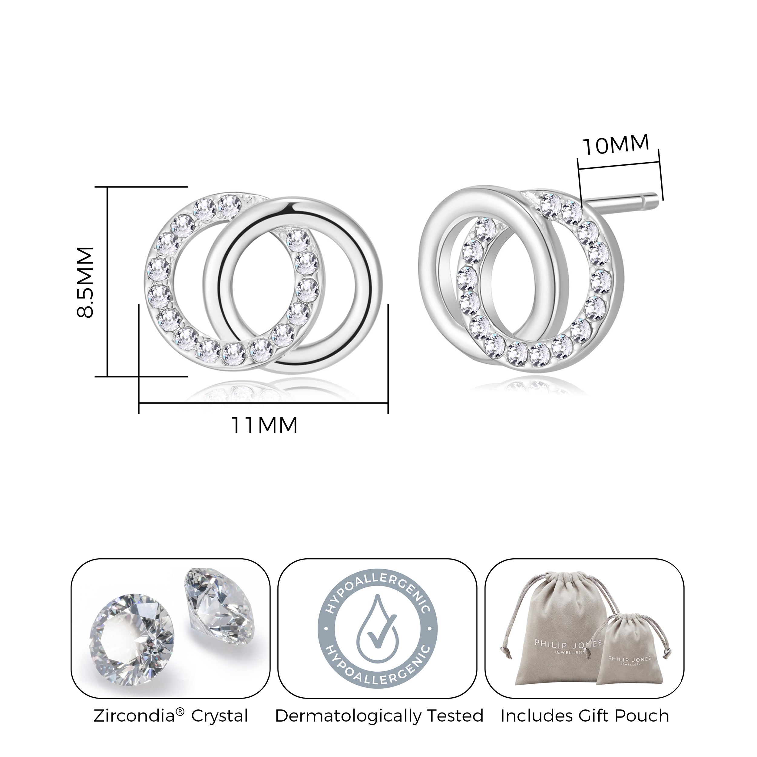 Silver Plated Circle Link Earrings Created with Zircondia® Crystals