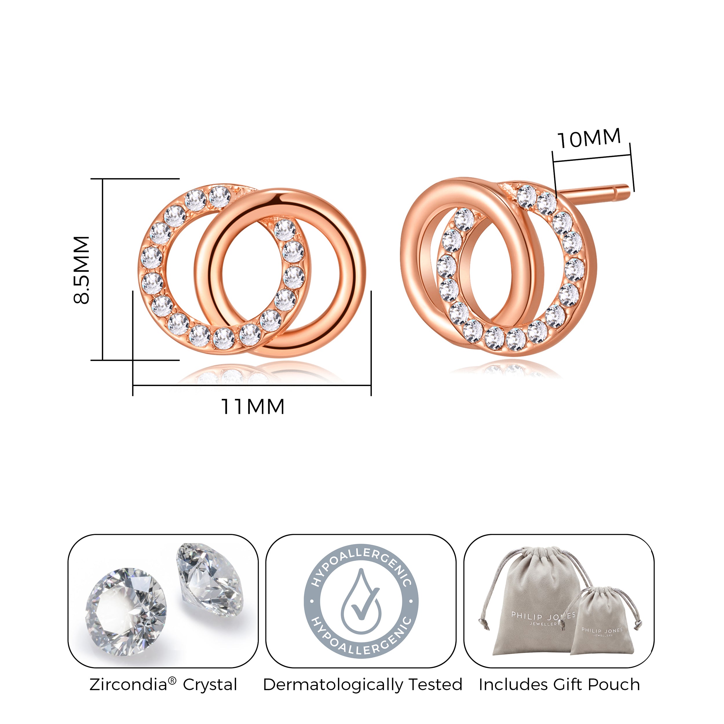 Rose Gold Plated Circle Link Earrings Created with Zircondia® Crystals