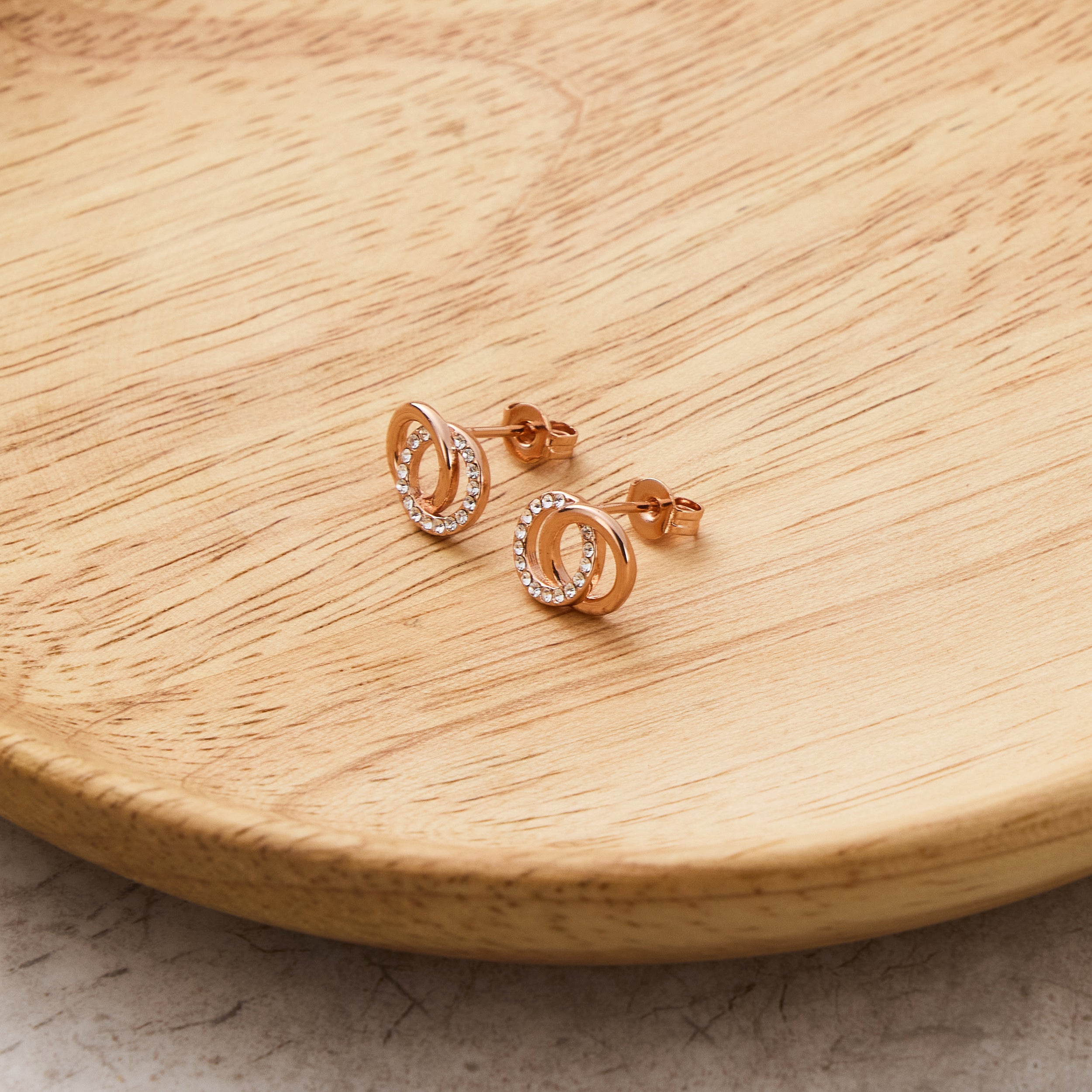 Rose Gold Plated Circle Link Earrings Created with Zircondia® Crystals