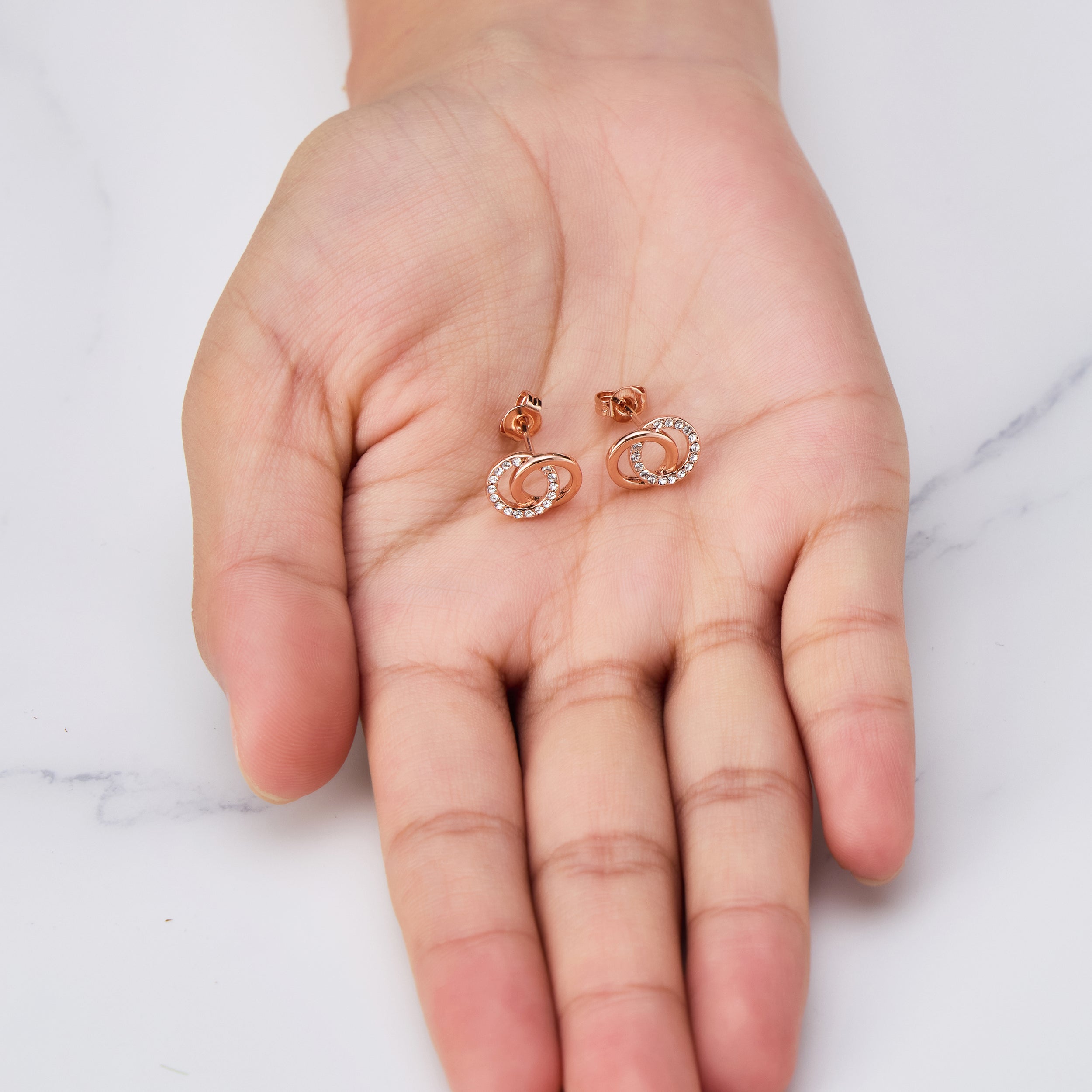 Rose Gold Plated Circle Link Earrings Created with Zircondia® Crystals