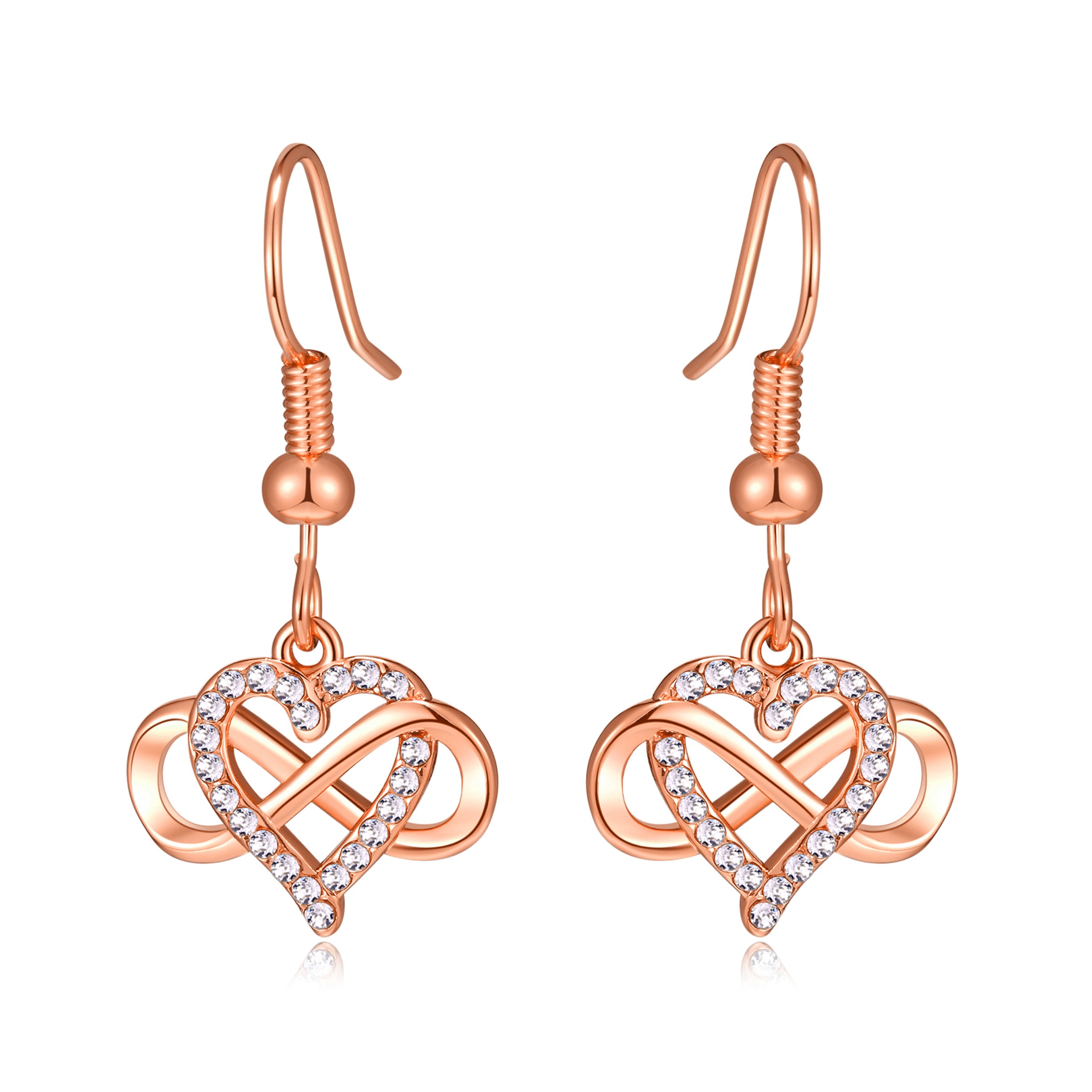 Rose Gold Plated Infinity Heart Drop Earrings Created with Zircondia® Crystals