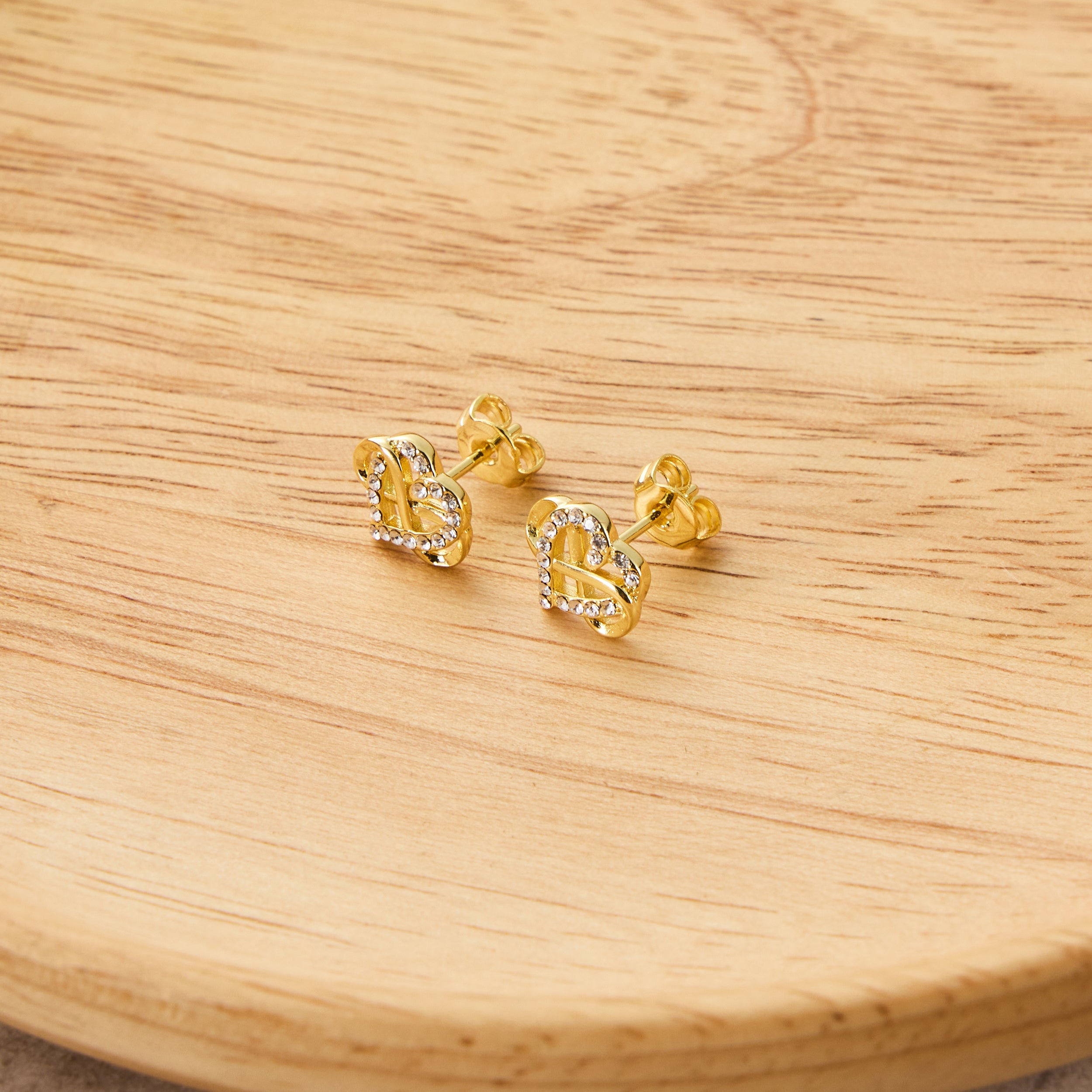 Gold Plated Infinity Heart Stud Earrings Created with Zircondia® Crystals