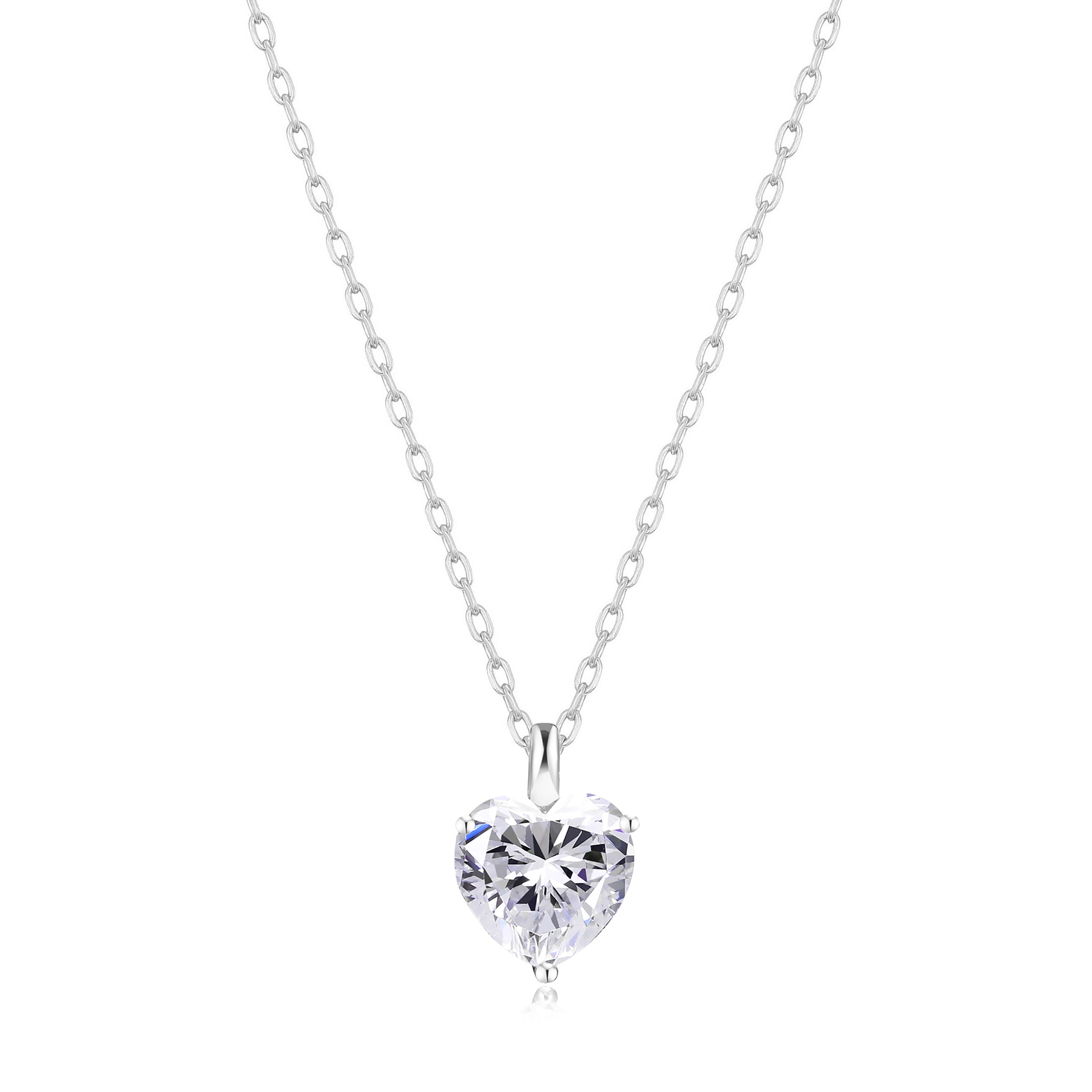 Silver Plated Heart Solitaire Necklace Created with Zircondia® Crystals