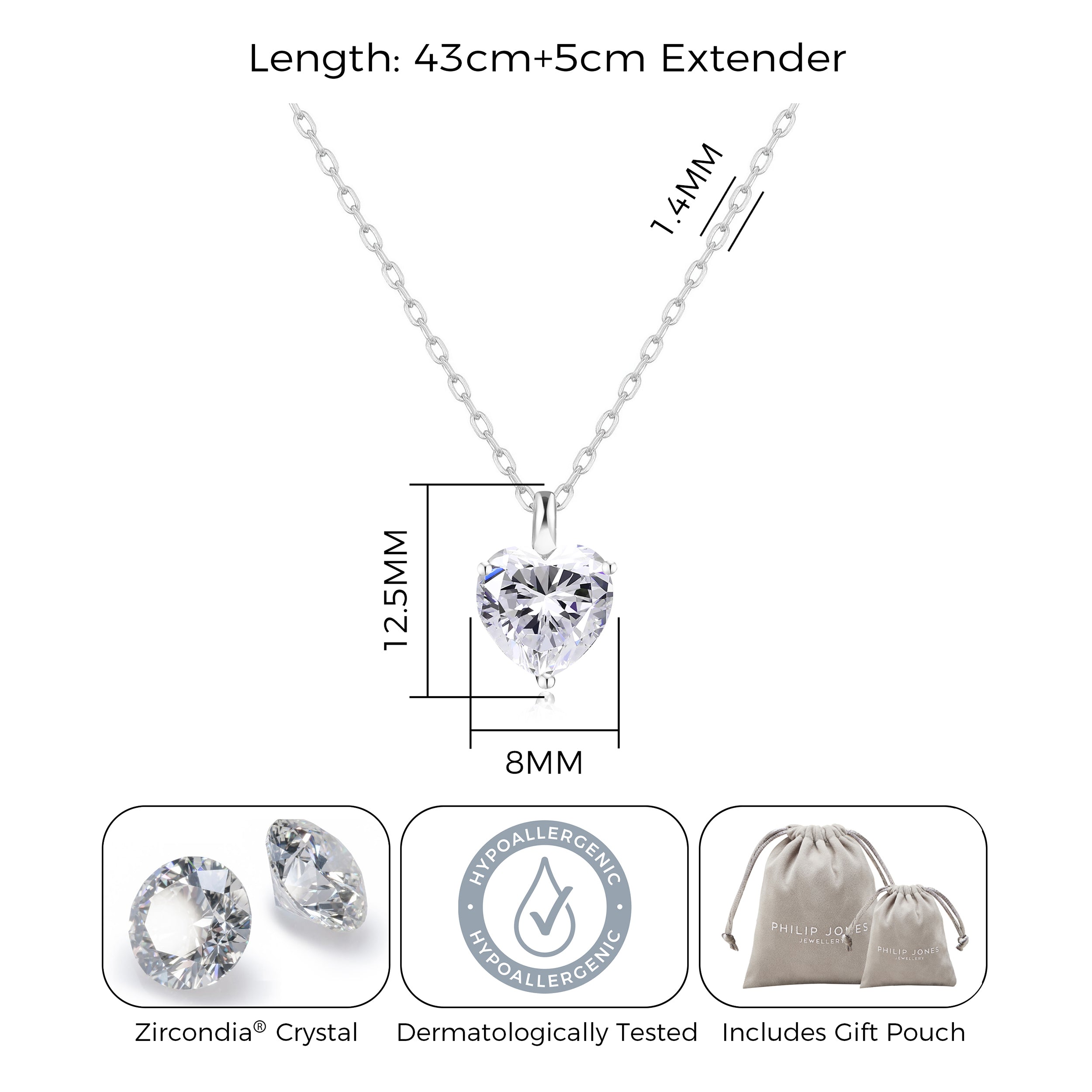 Silver Plated Heart Solitaire Necklace Created with Zircondia® Crystals