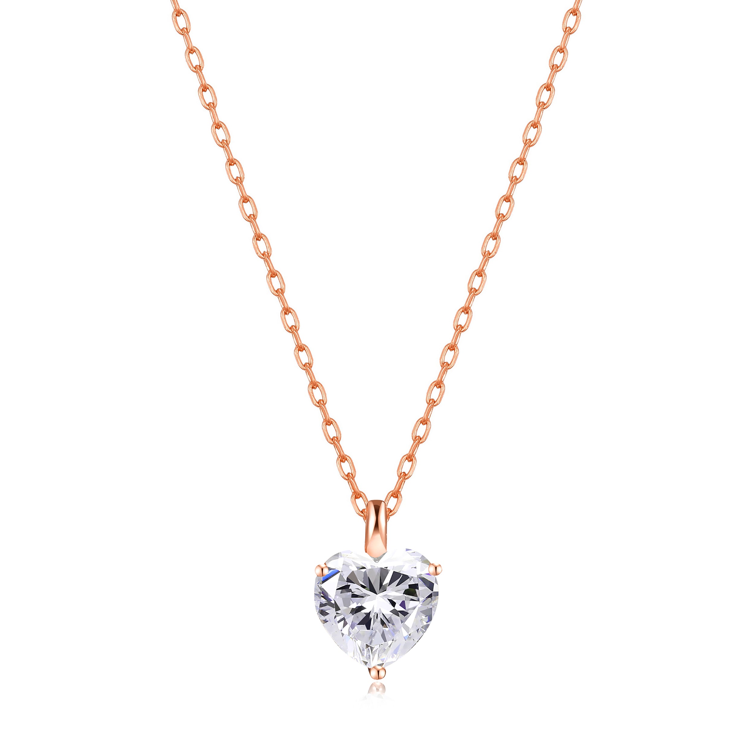 Rose Gold Plated Heart Solitaire Necklace Created with Zircondia® Crystals