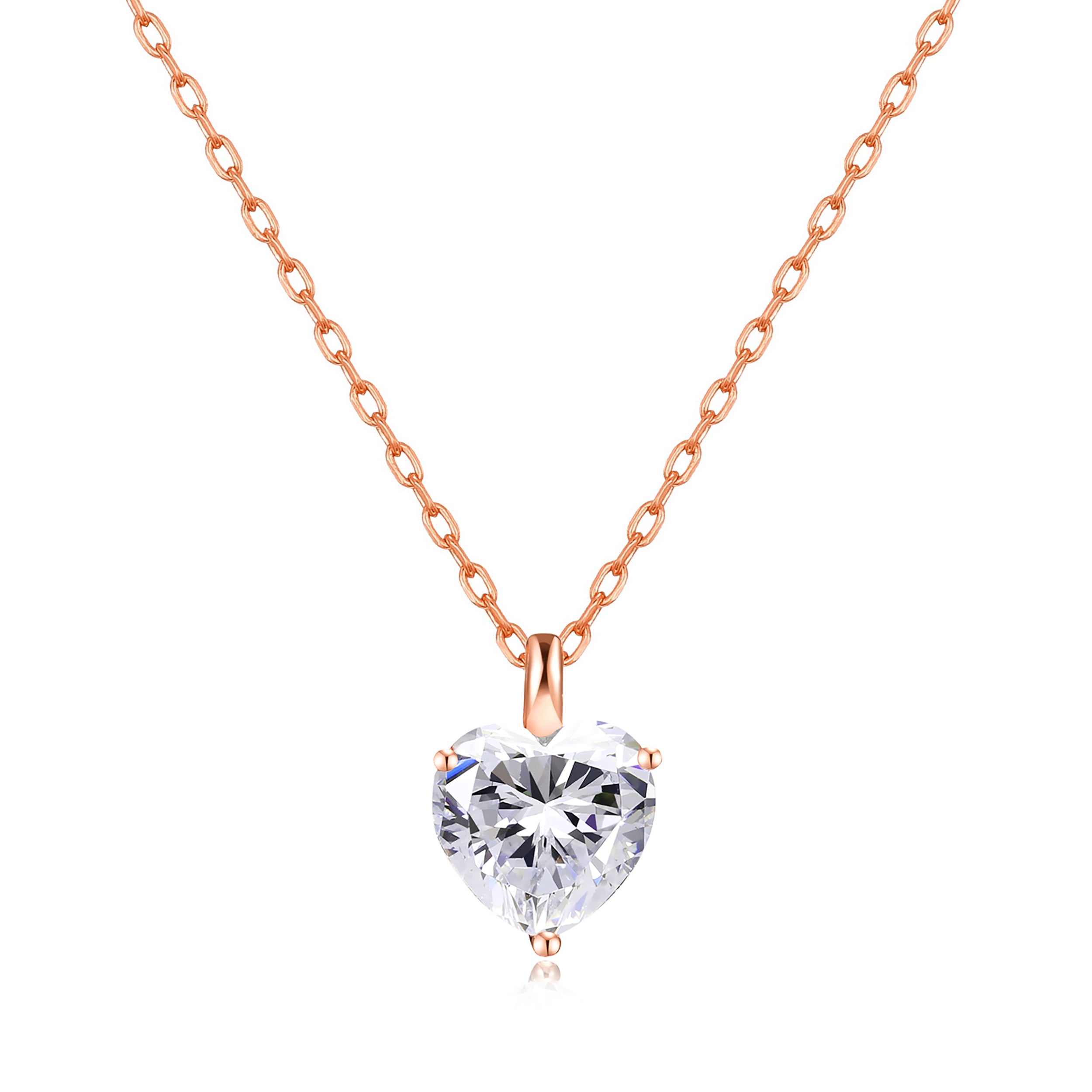 Rose Gold Plated Heart Solitaire Necklace Created with Zircondia® Crystals