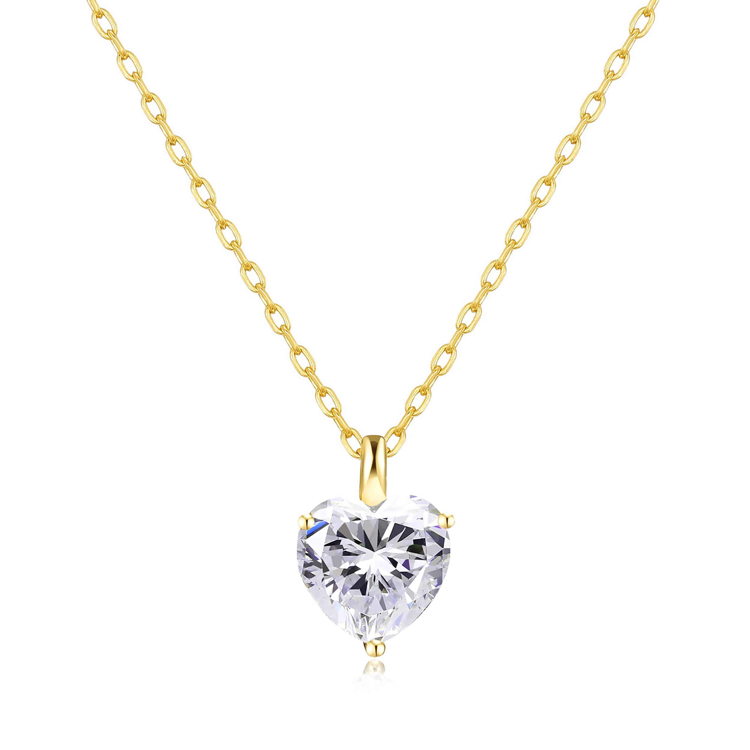 Gold Plated Heart Solitaire Necklace Created with Zircondia® Crystals