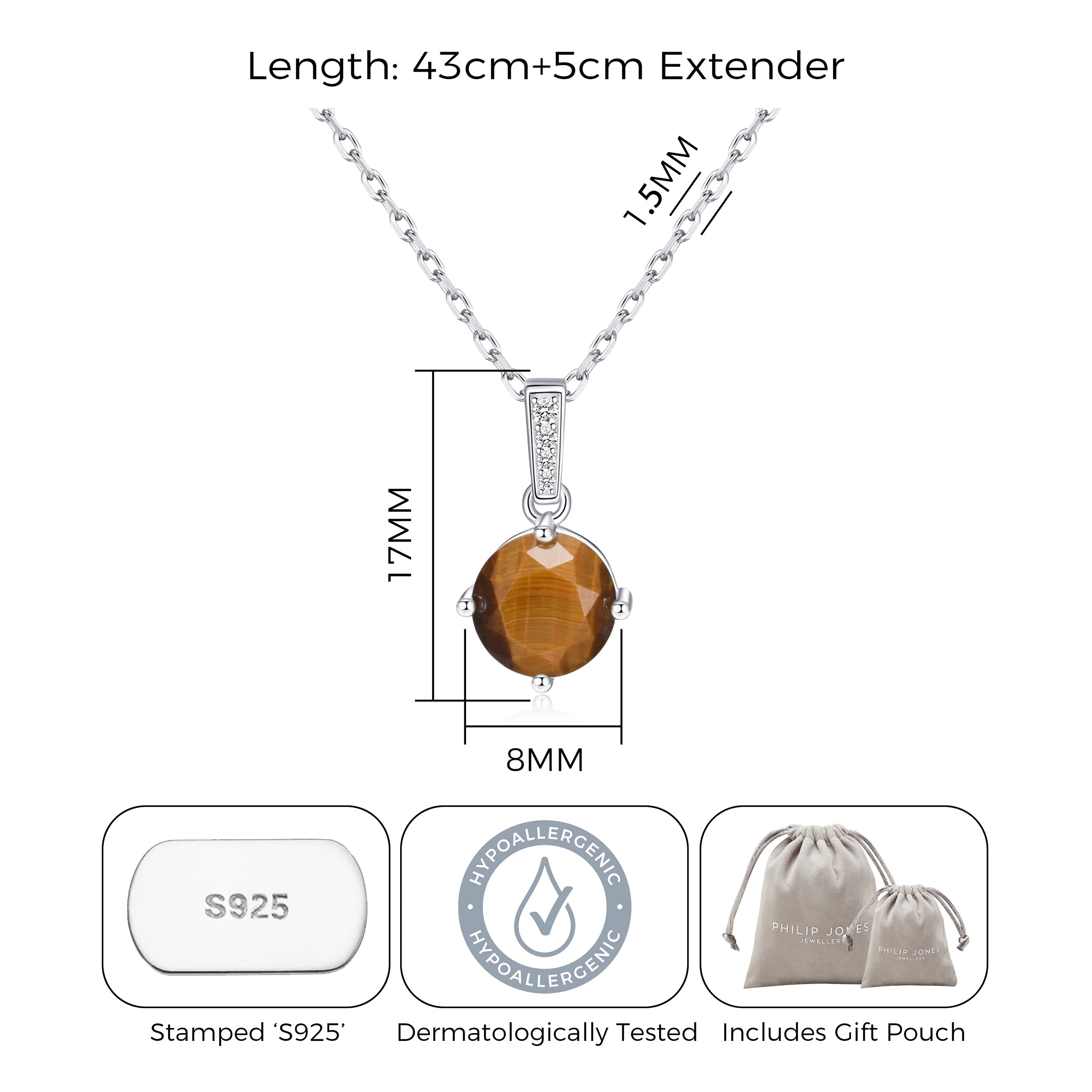 Sterling Silver Tigers Eye Gemstone Necklace