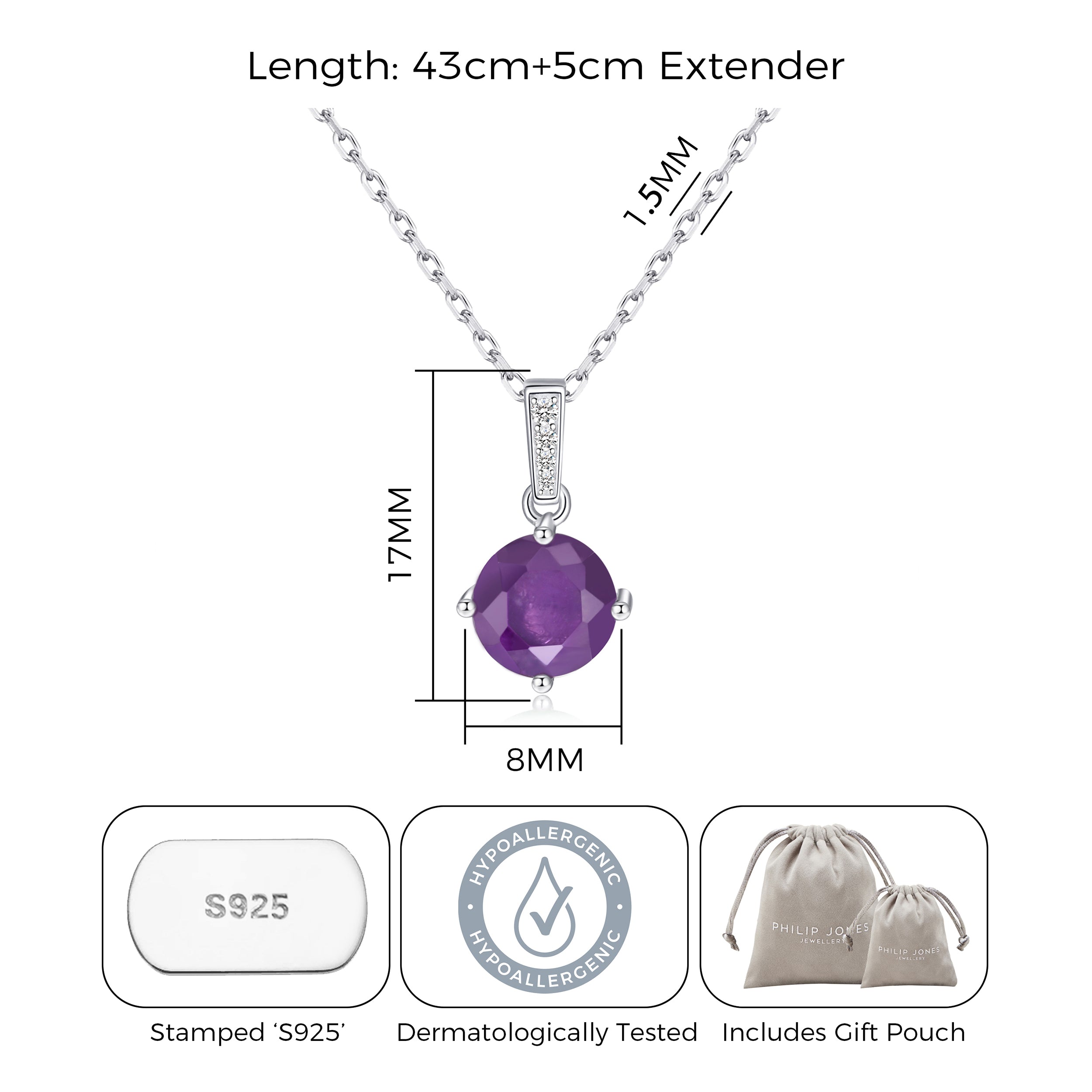 Sterling Silver Amethyst Gemstone Necklace