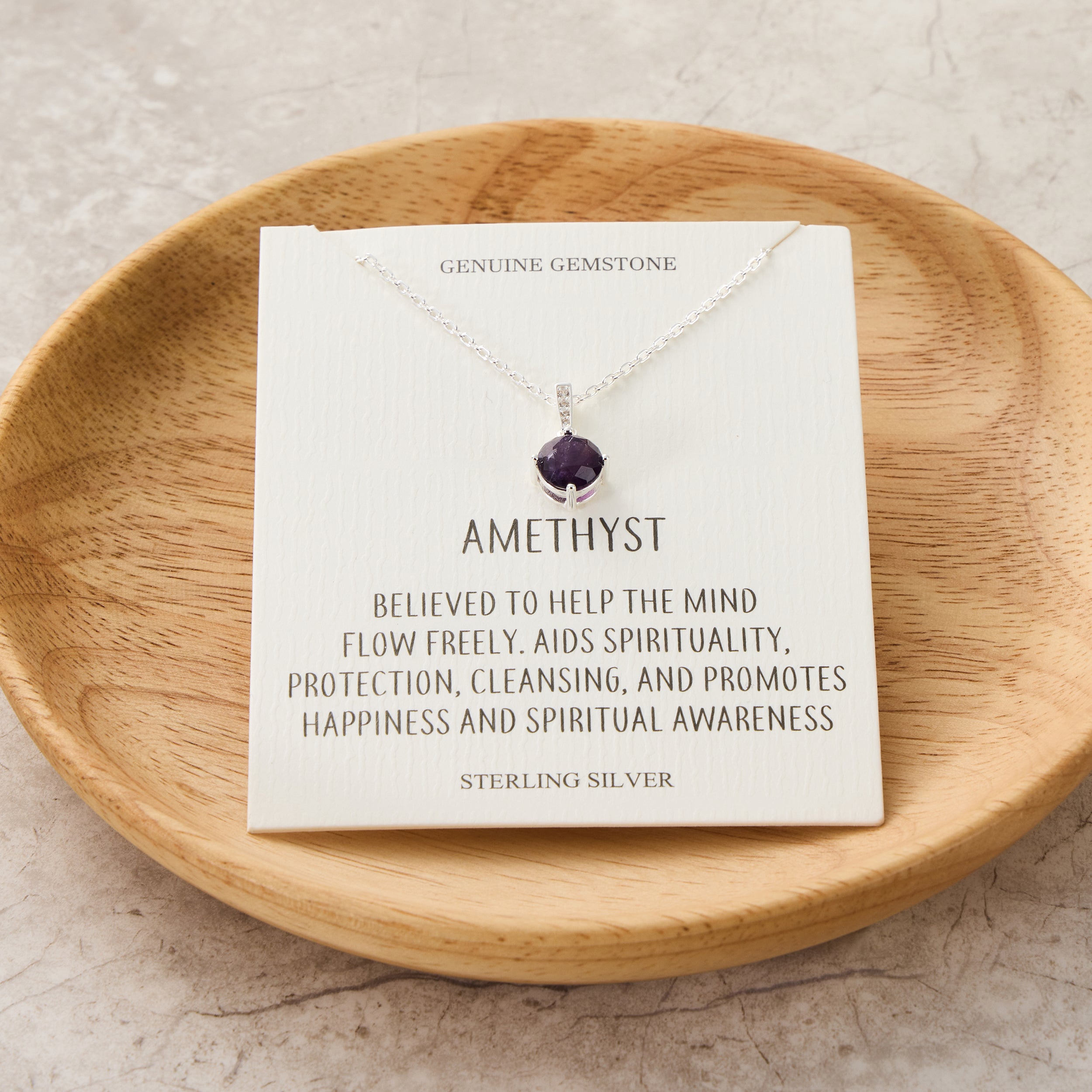 Sterling Silver Amethyst Gemstone Necklace with Quote Card