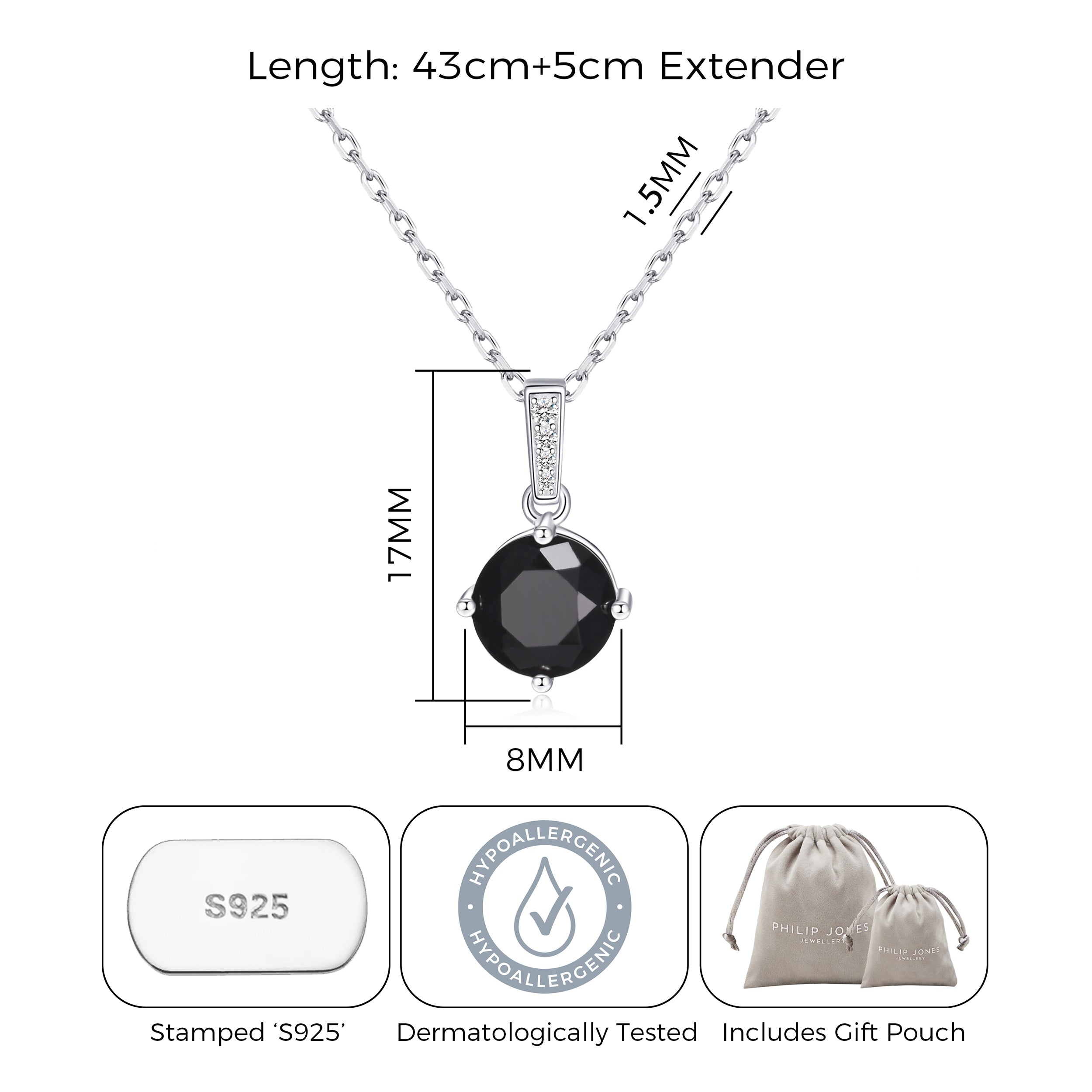 Sterling Silver Black Onyx Gemstone Necklace