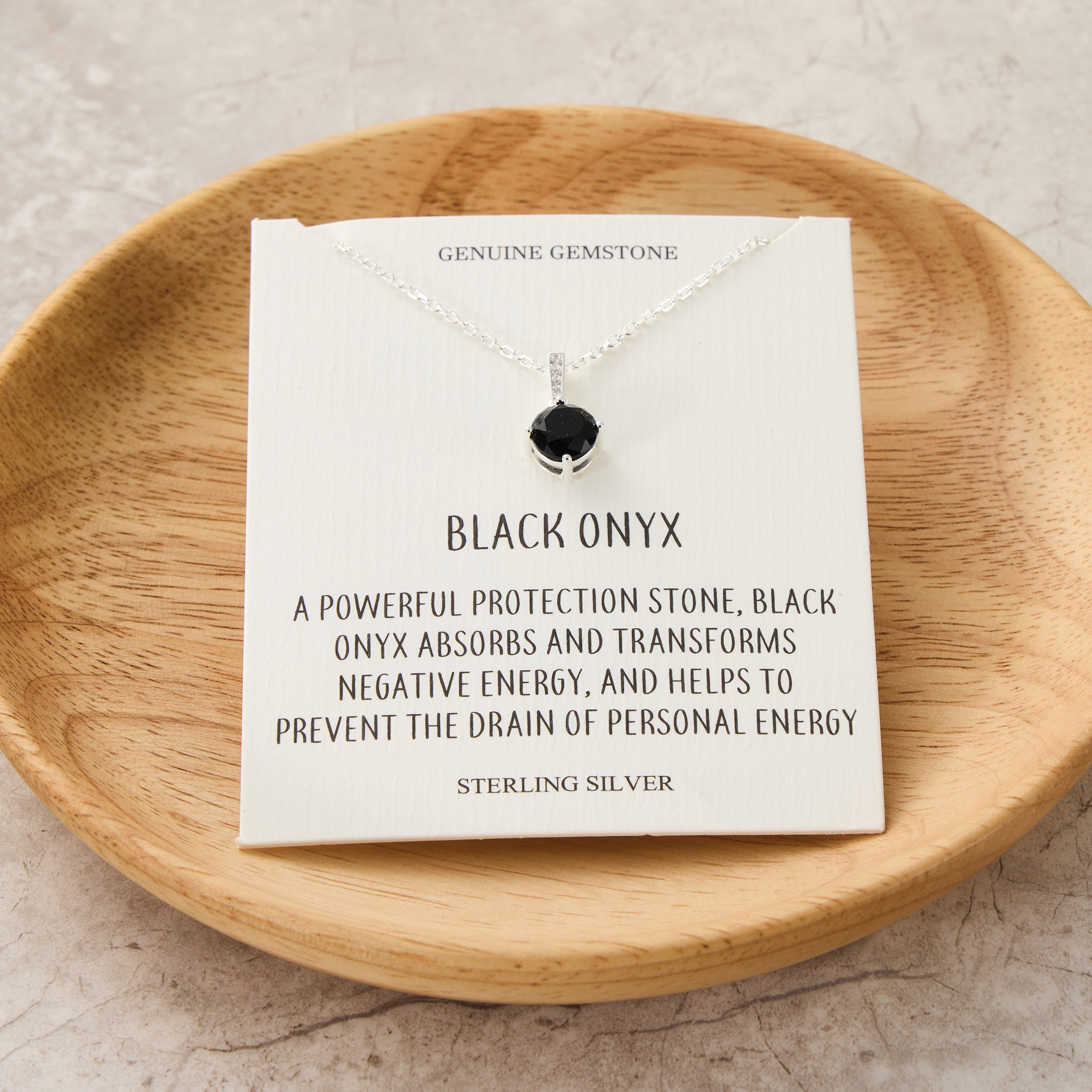 Sterling Silver Black Onyx Gemstone Necklace with Quote Card