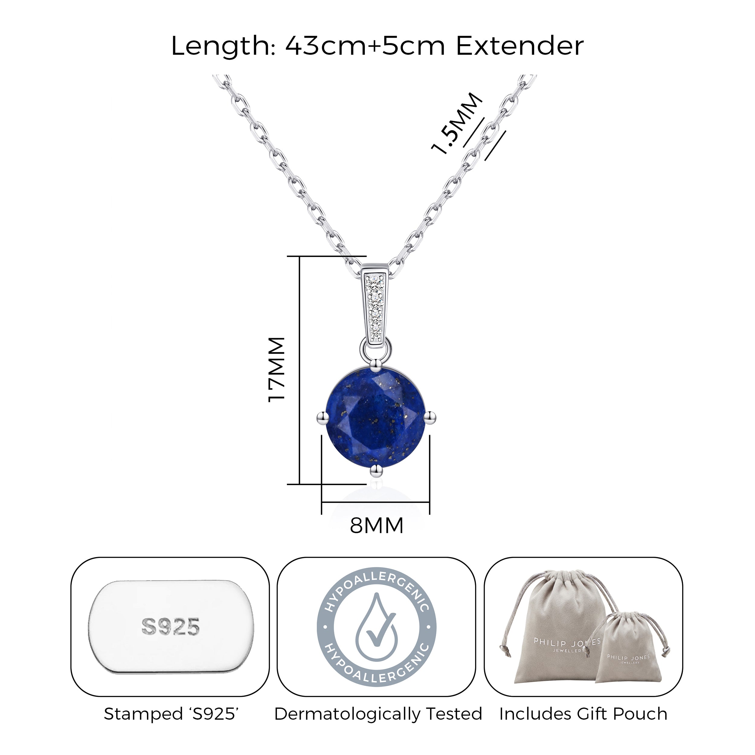 Sterling Silver Lapis Gemstone Necklace with Quote Card