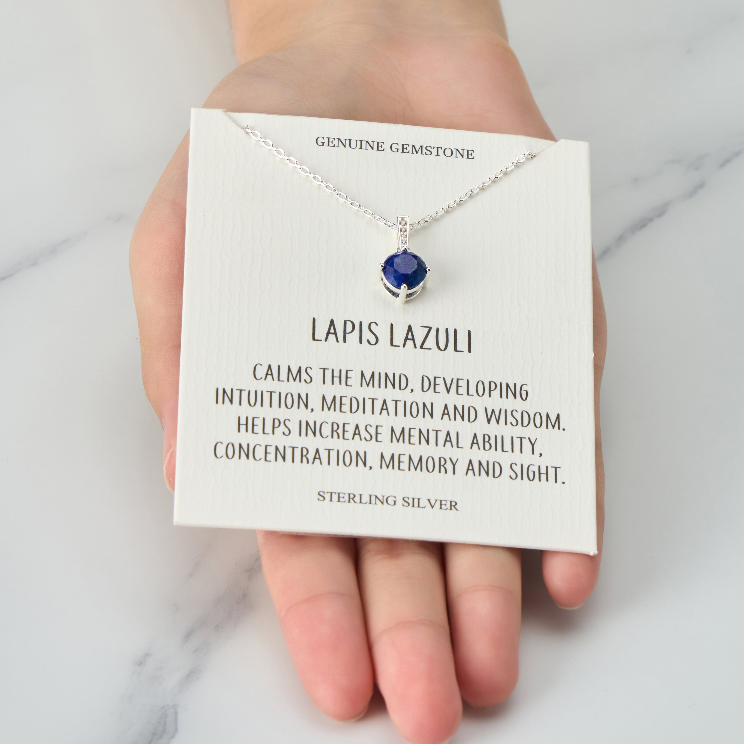 Sterling Silver Lapis Gemstone Necklace with Quote Card