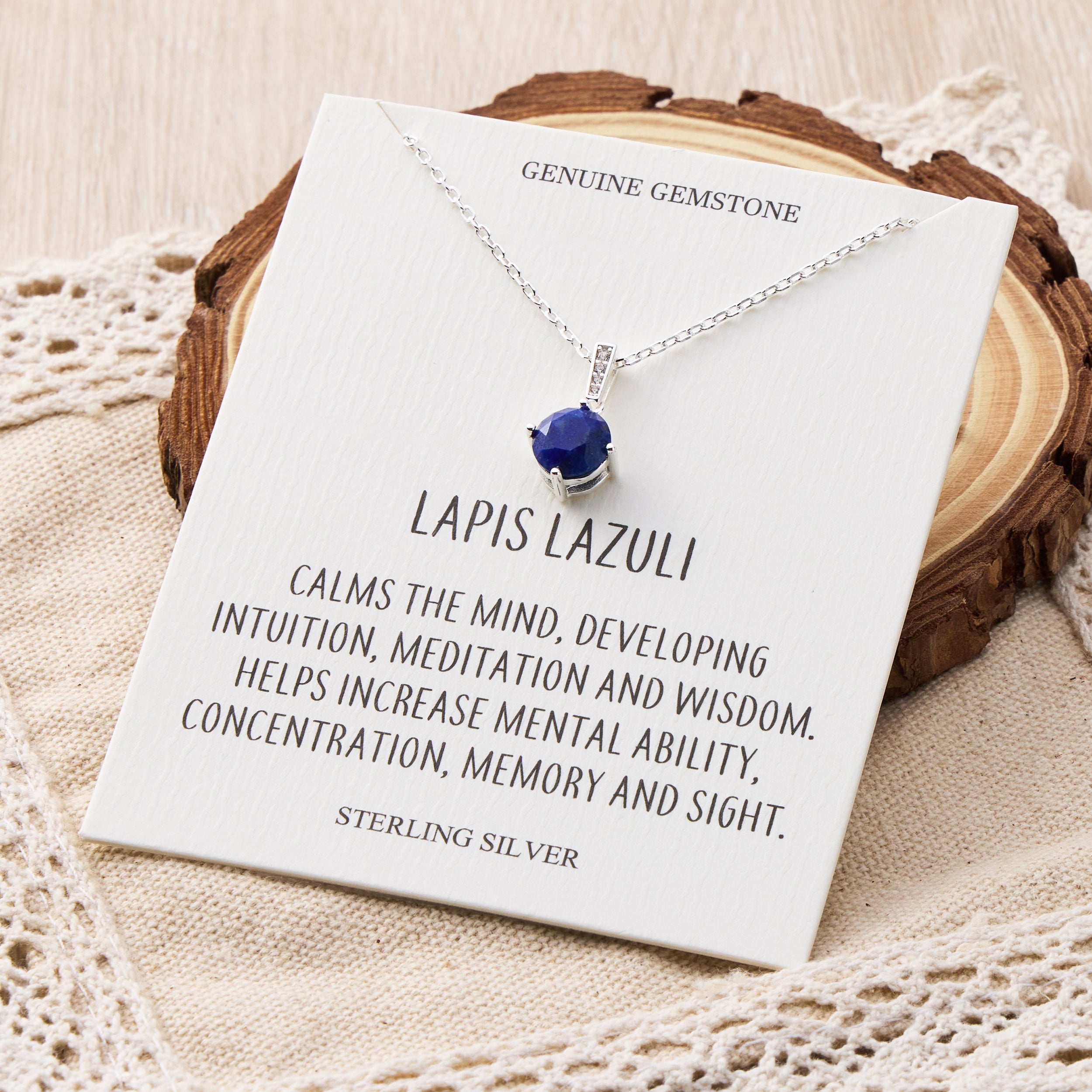 Sterling Silver Lapis Gemstone Necklace with Quote Card