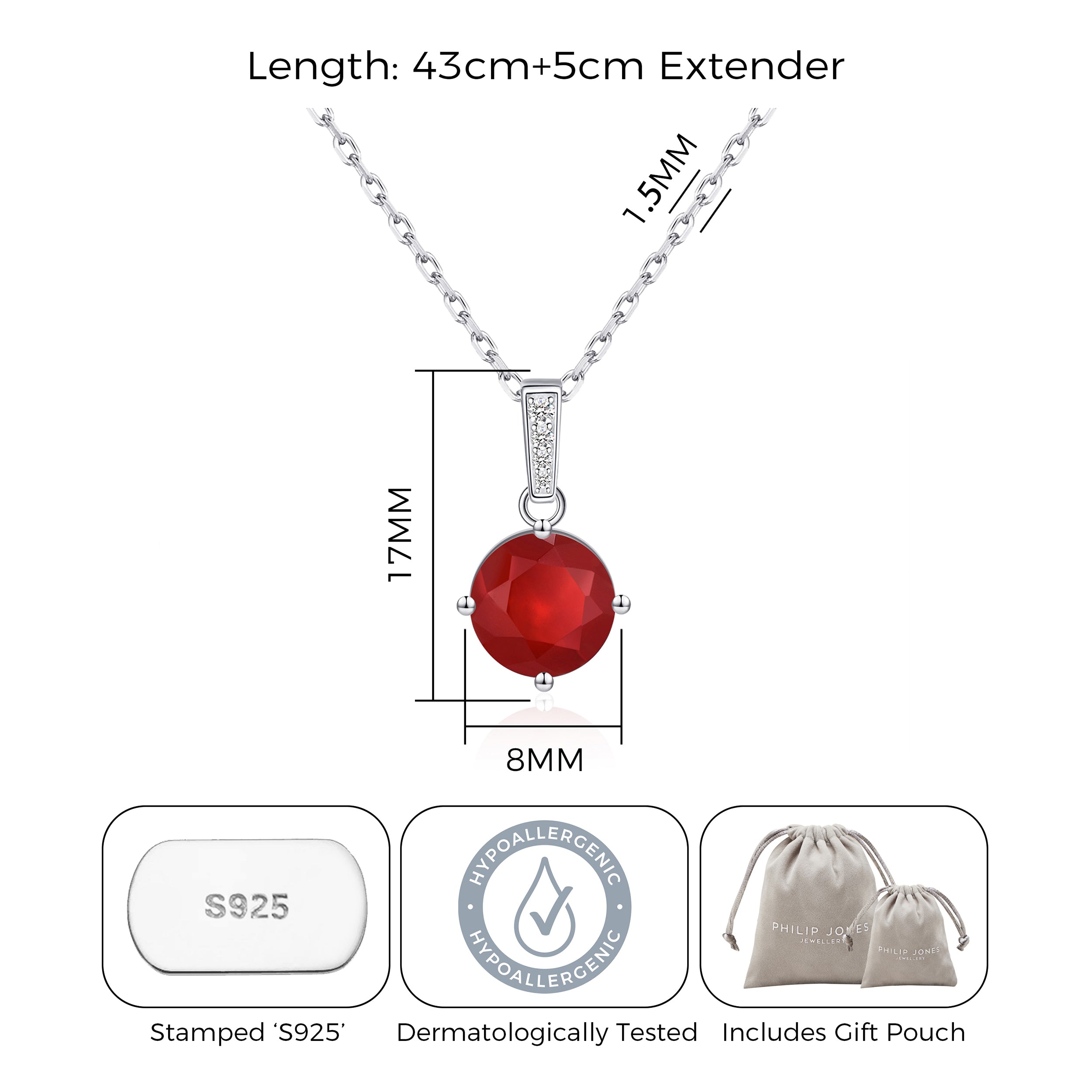 Sterling Silver Carnelian Gemstone Necklace