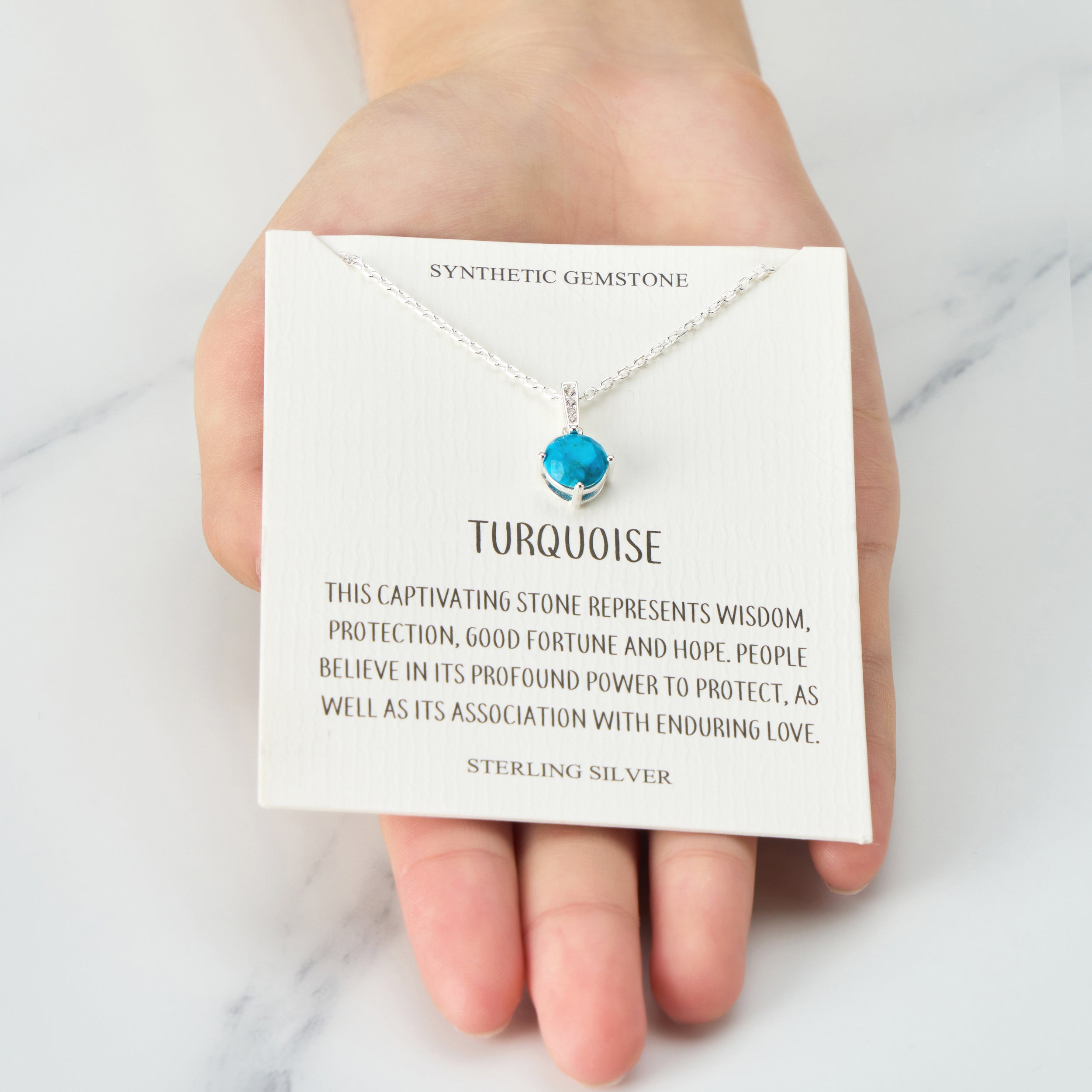 Sterling Silver Synthetic Turquoise Gemstone Necklace with Quote Card