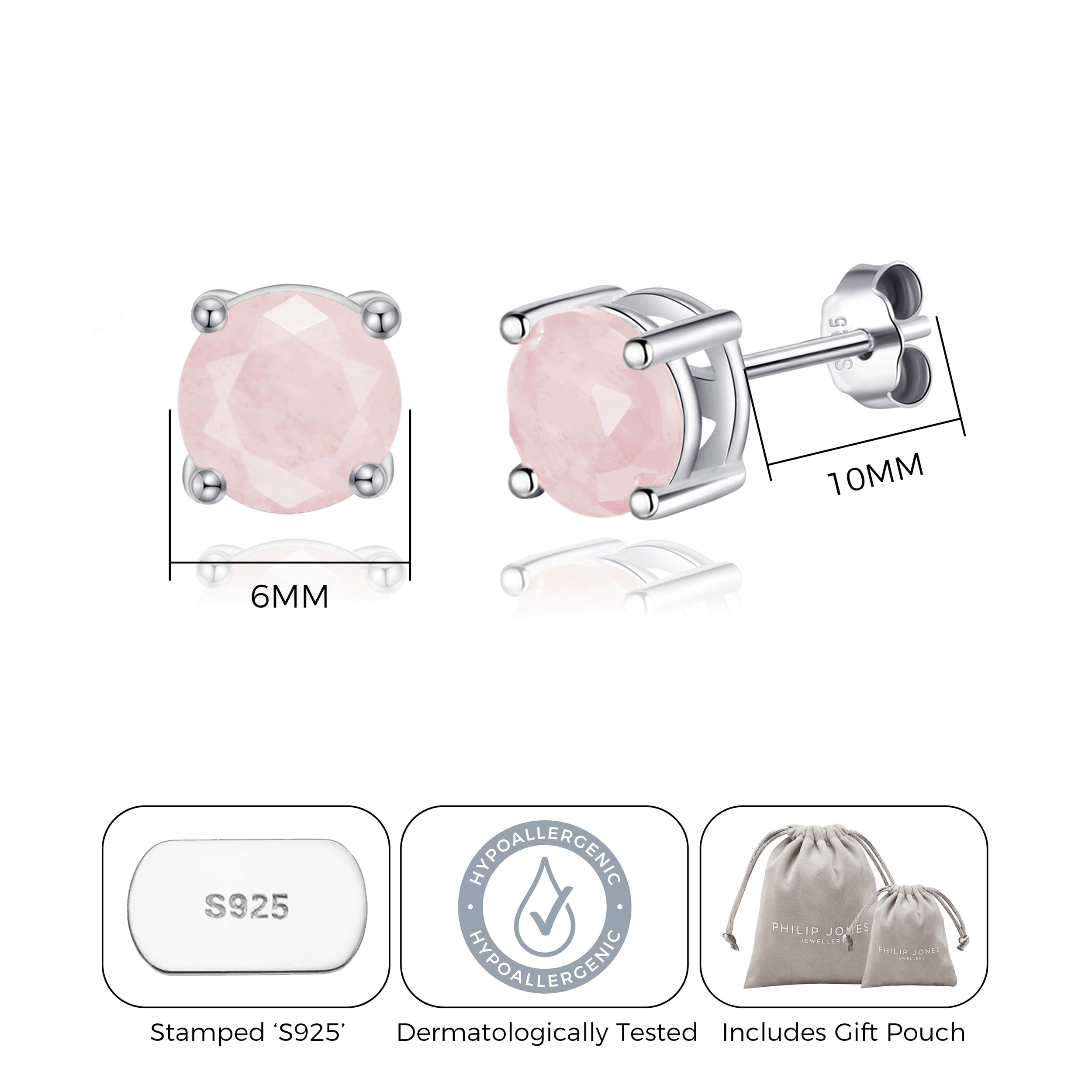 Sterling Silver Rose Quartz Gemstone Earrings