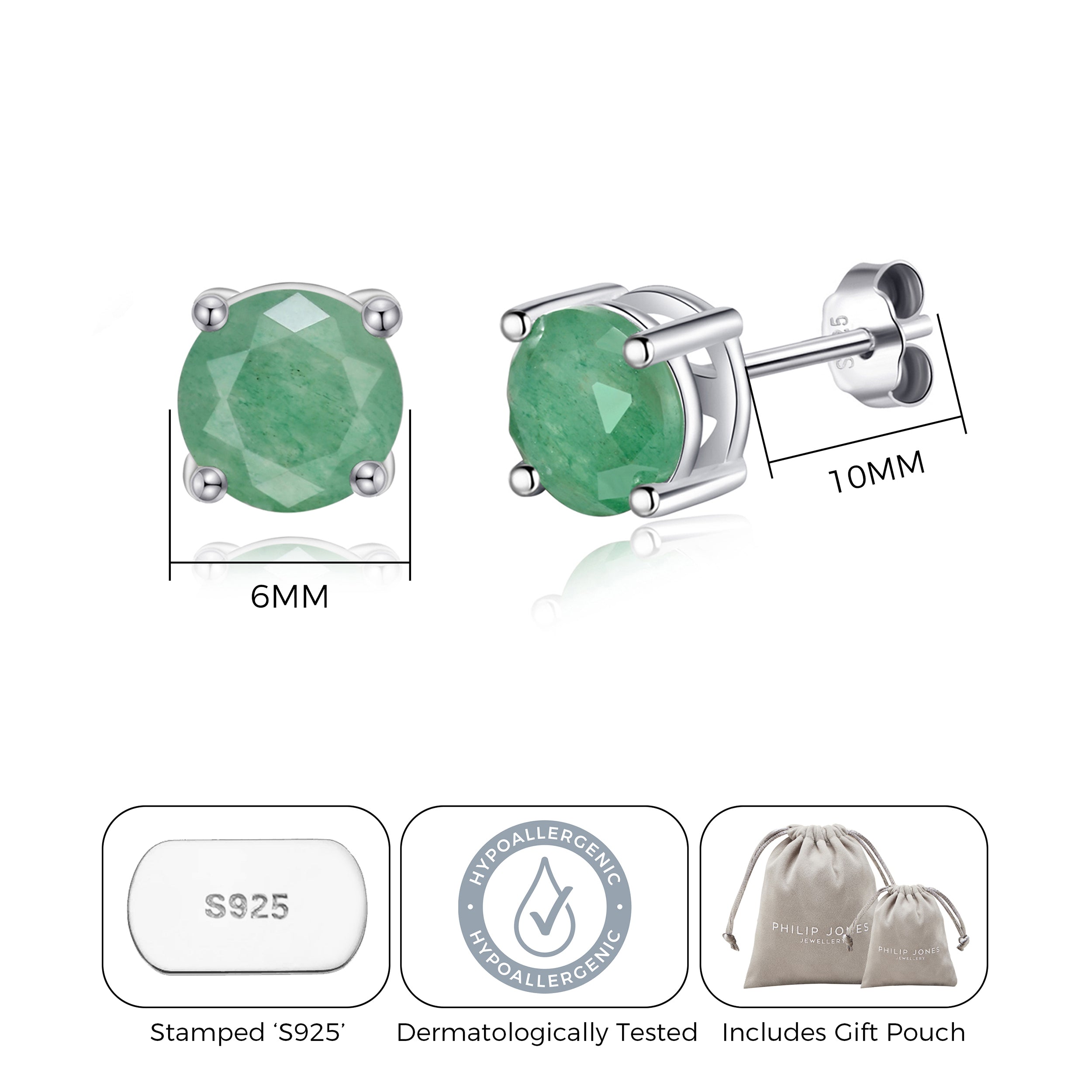 Sterling Silver Green Aventurine Gemstone Earrings with Quote Card