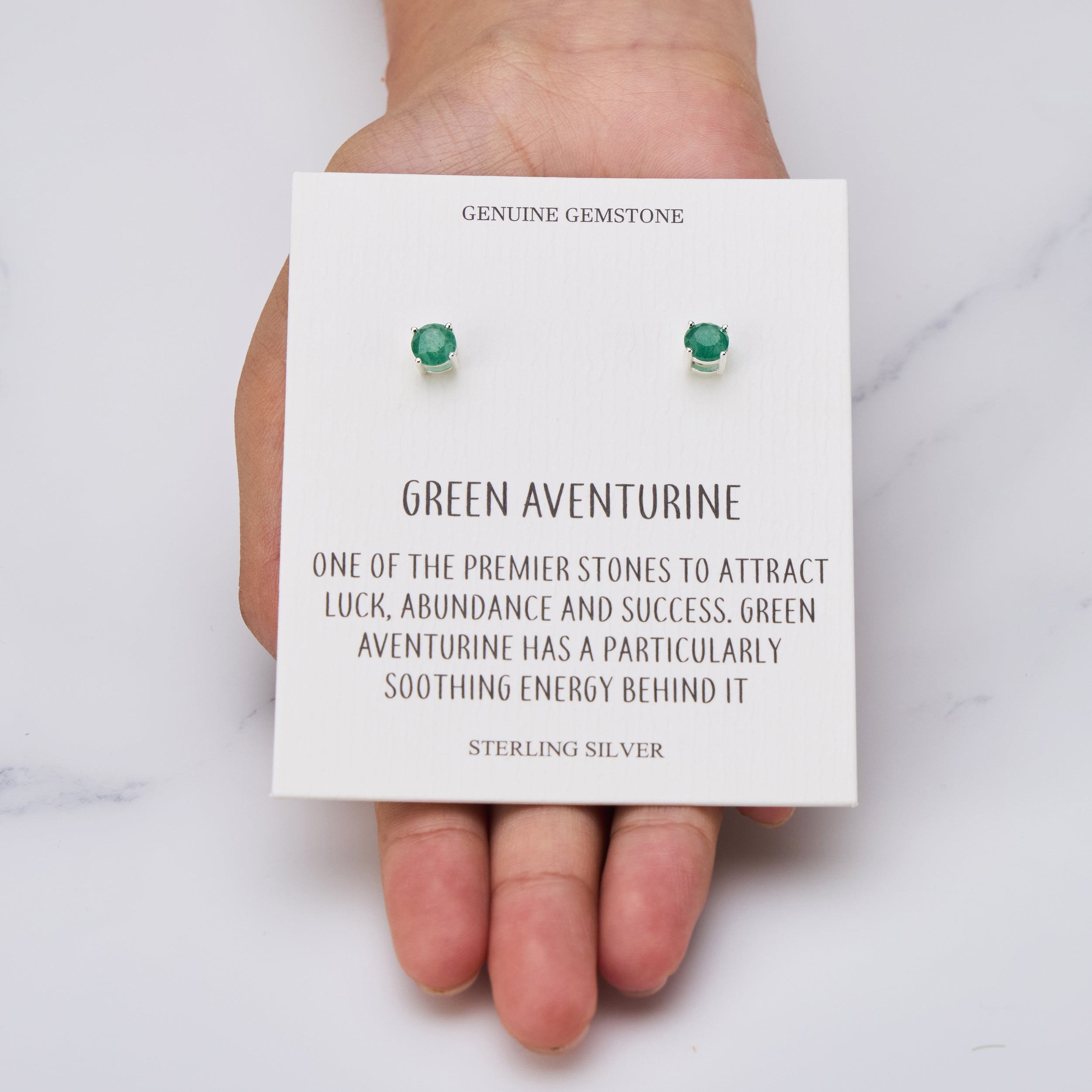 Sterling Silver Green Aventurine Gemstone Earrings with Quote Card