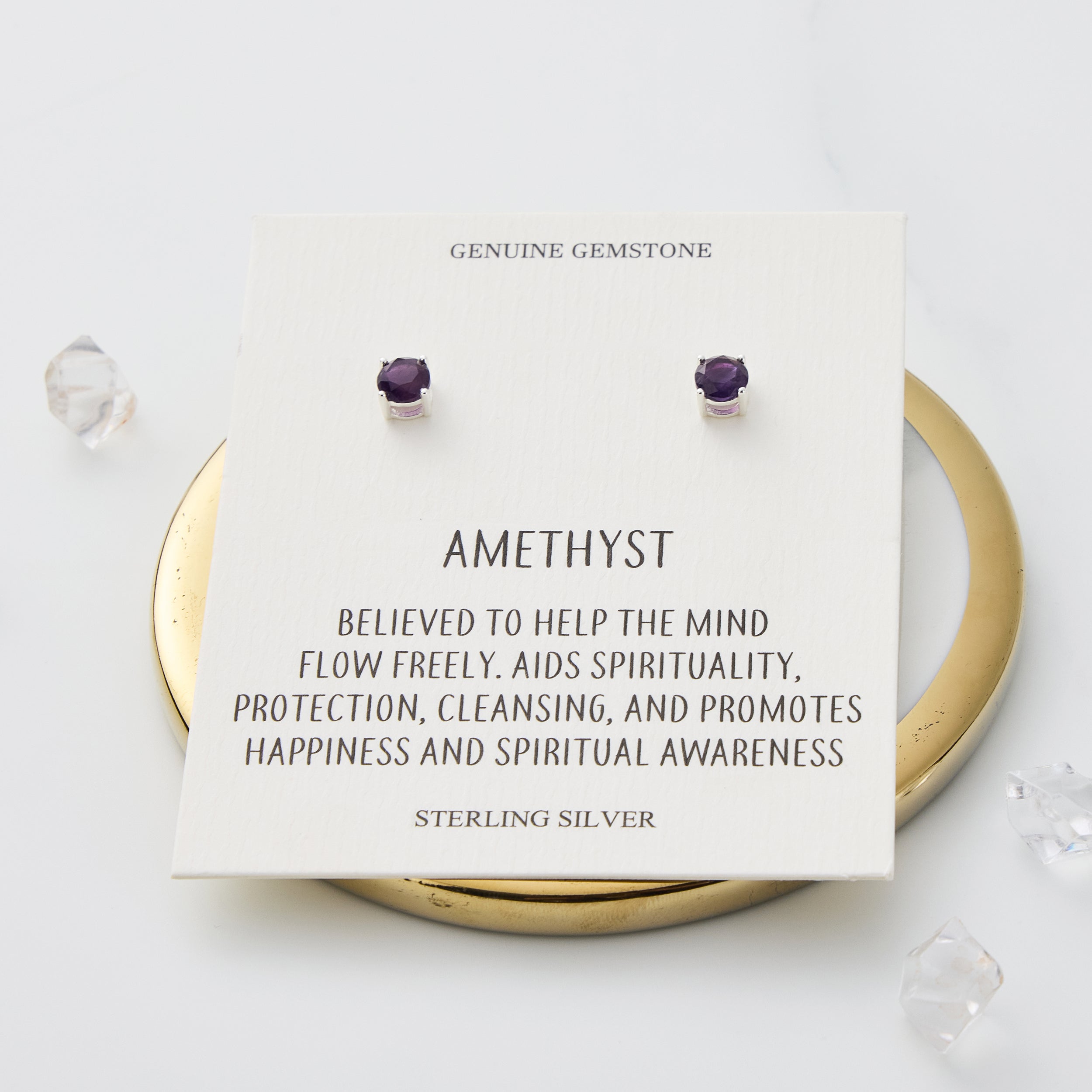 Sterling Silver Amethyst Gemstone Earrings with Quote Card