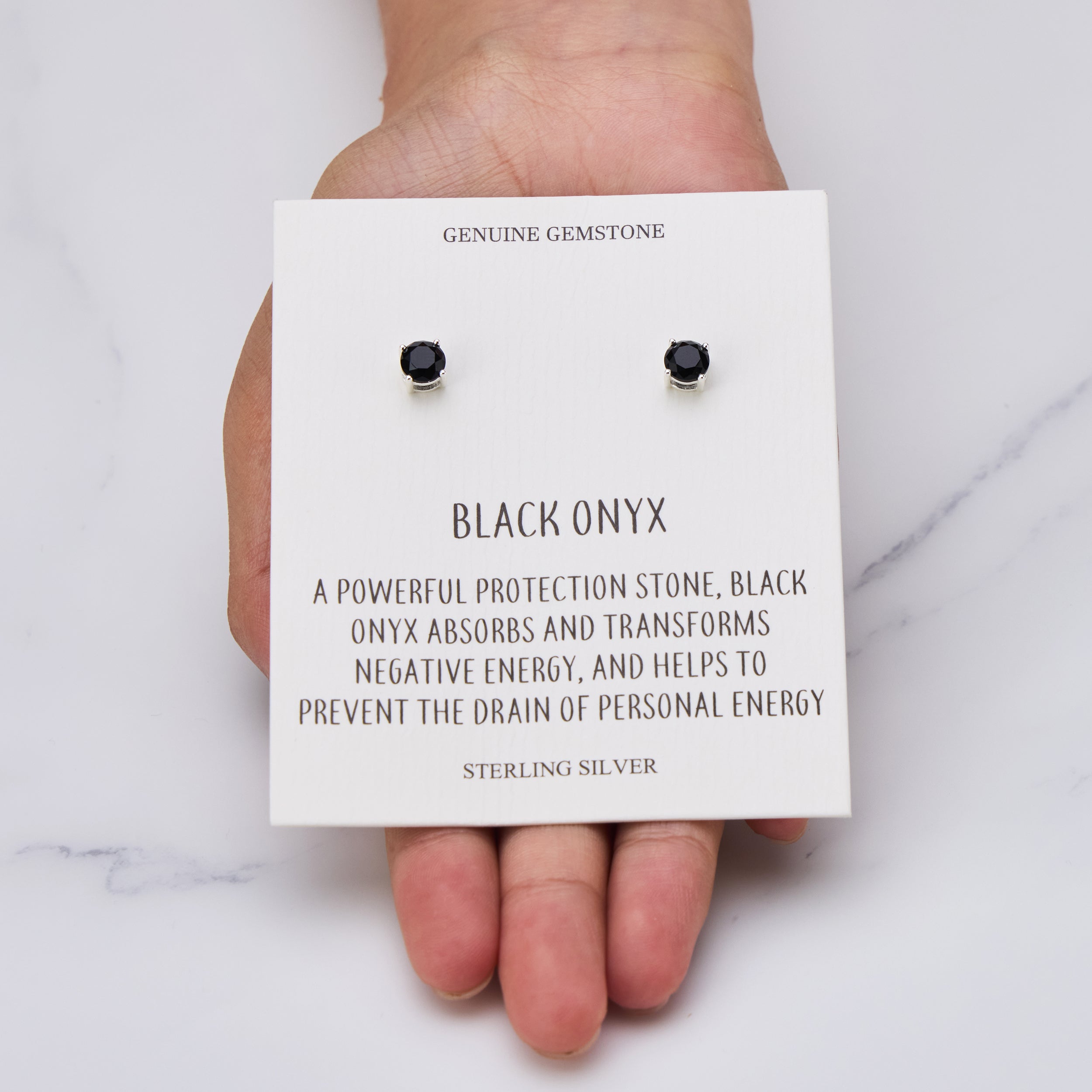 Sterling Silver Black Onyx Gemstone Earrings with Quote Card