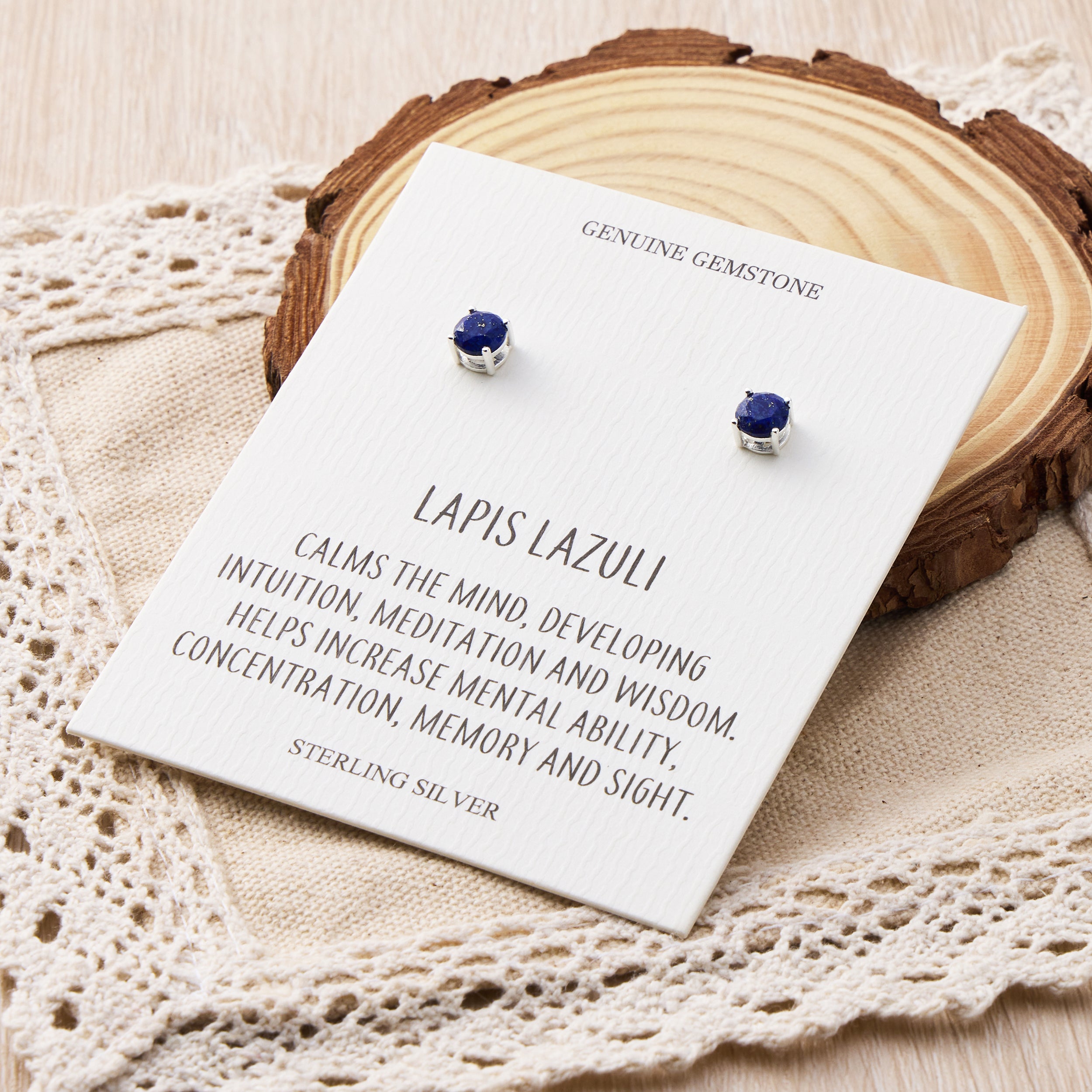 Sterling Silver Lapis Gemstone Earrings with Quote Card