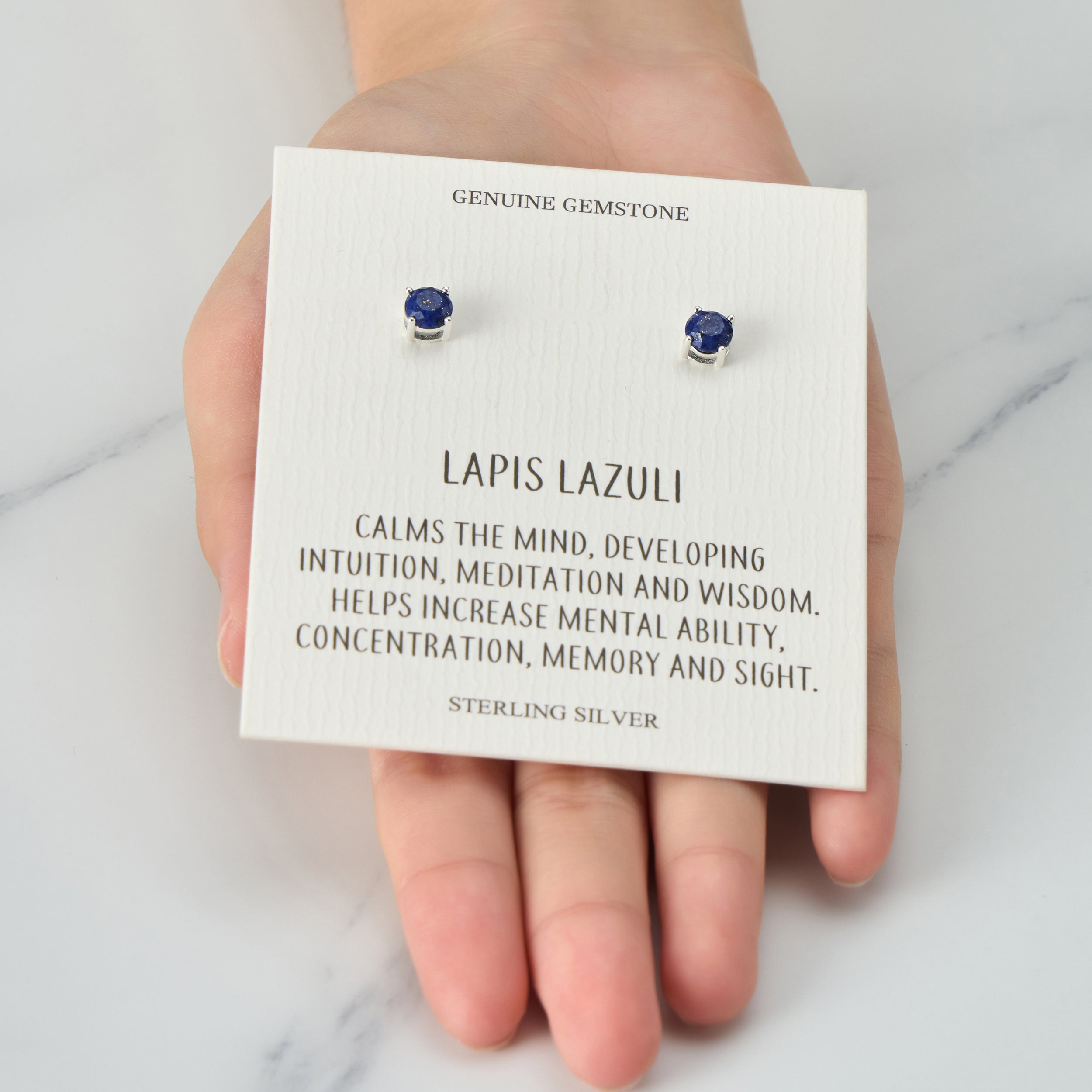 Sterling Silver Lapis Gemstone Earrings with Quote Card