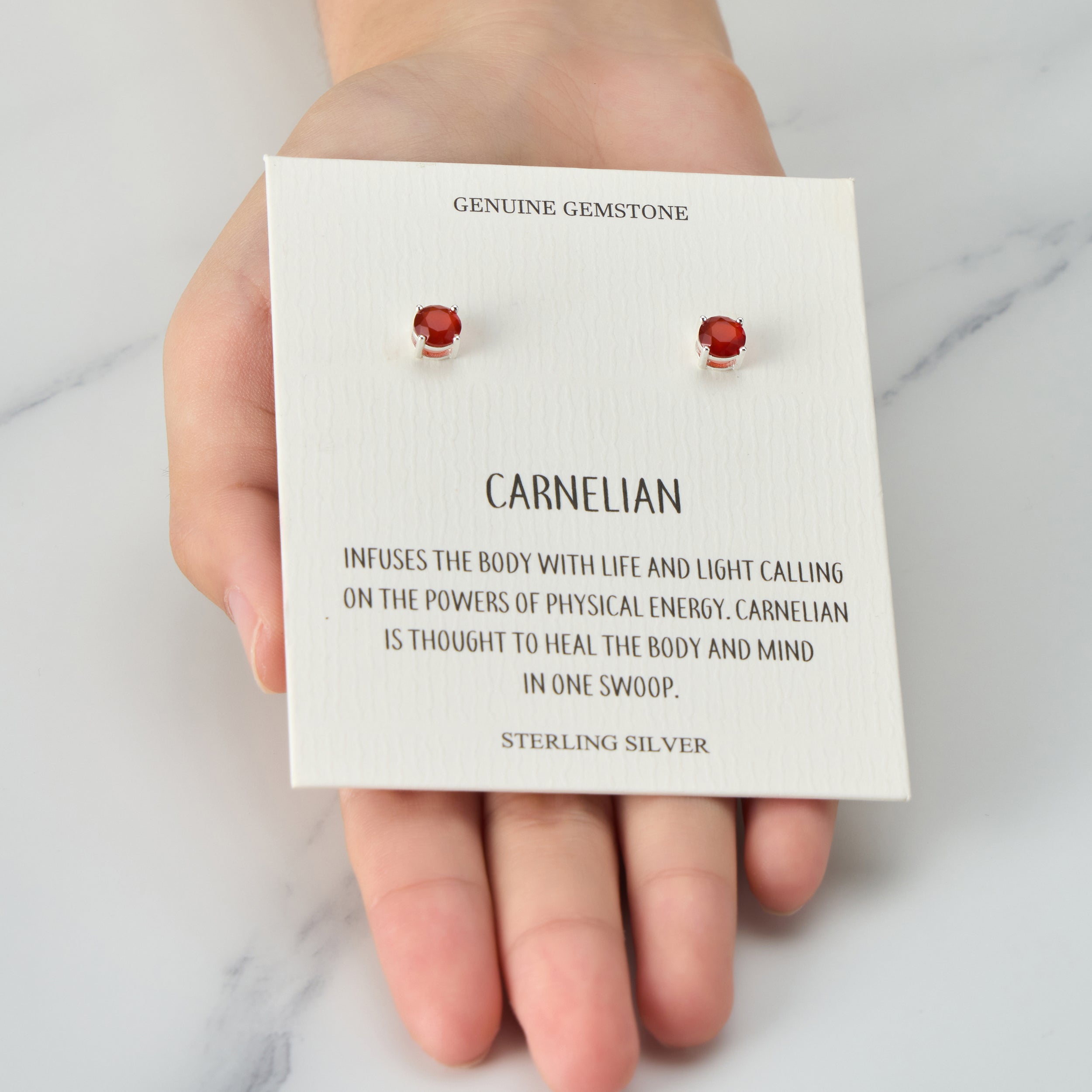 Sterling Silver Carnelian Gemstone Earrings with Quote Card