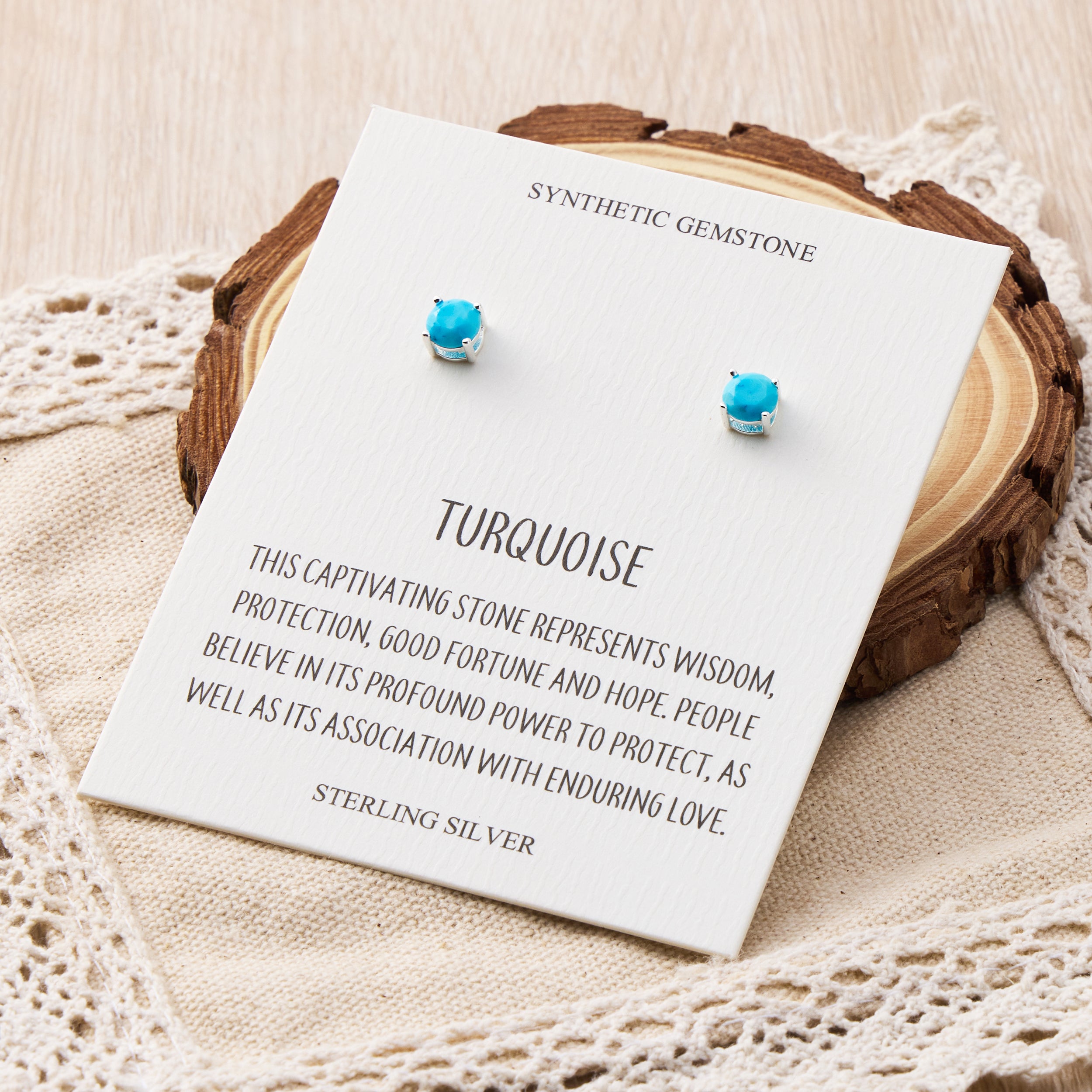 Sterling Silver Synthetic Turquoise Gemstone Earrings with Quote Card