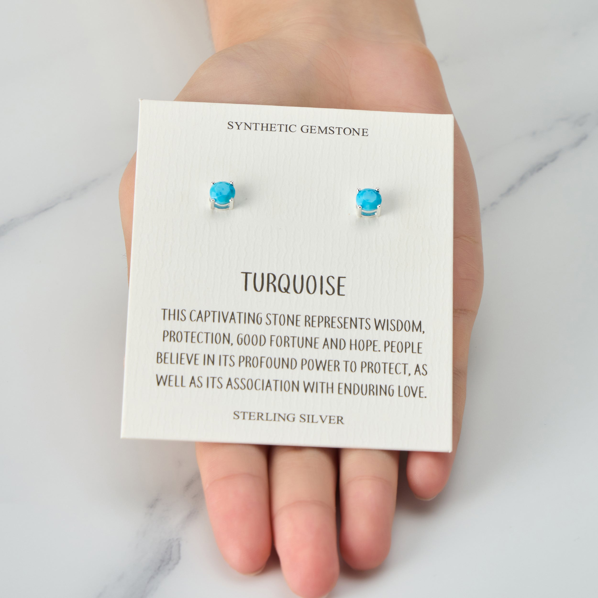 Sterling Silver Synthetic Turquoise Gemstone Earrings with Quote Card