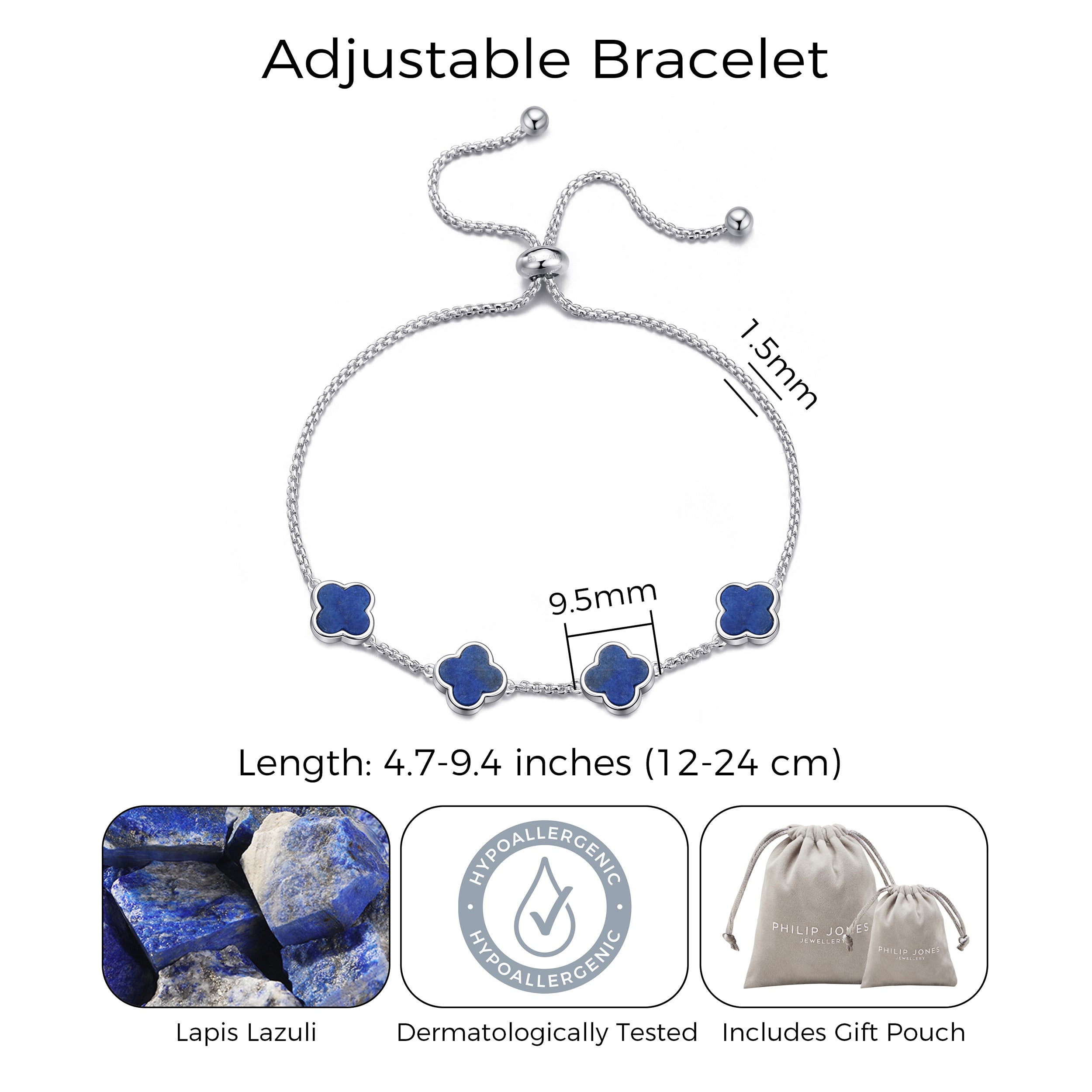 Lapis Multi Clover Friendship Bracelet