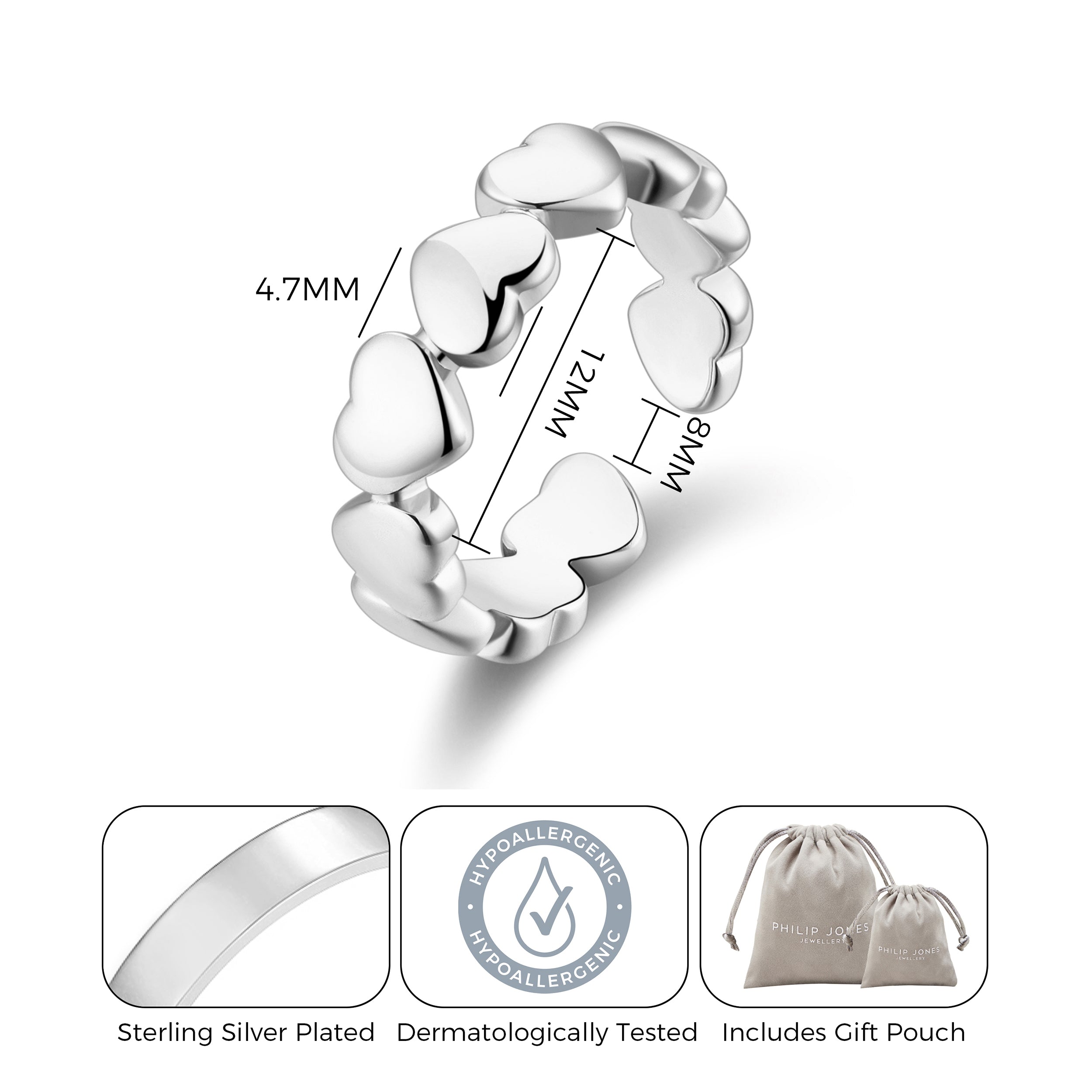 Silver Plated Adjustable Heart Band Ring