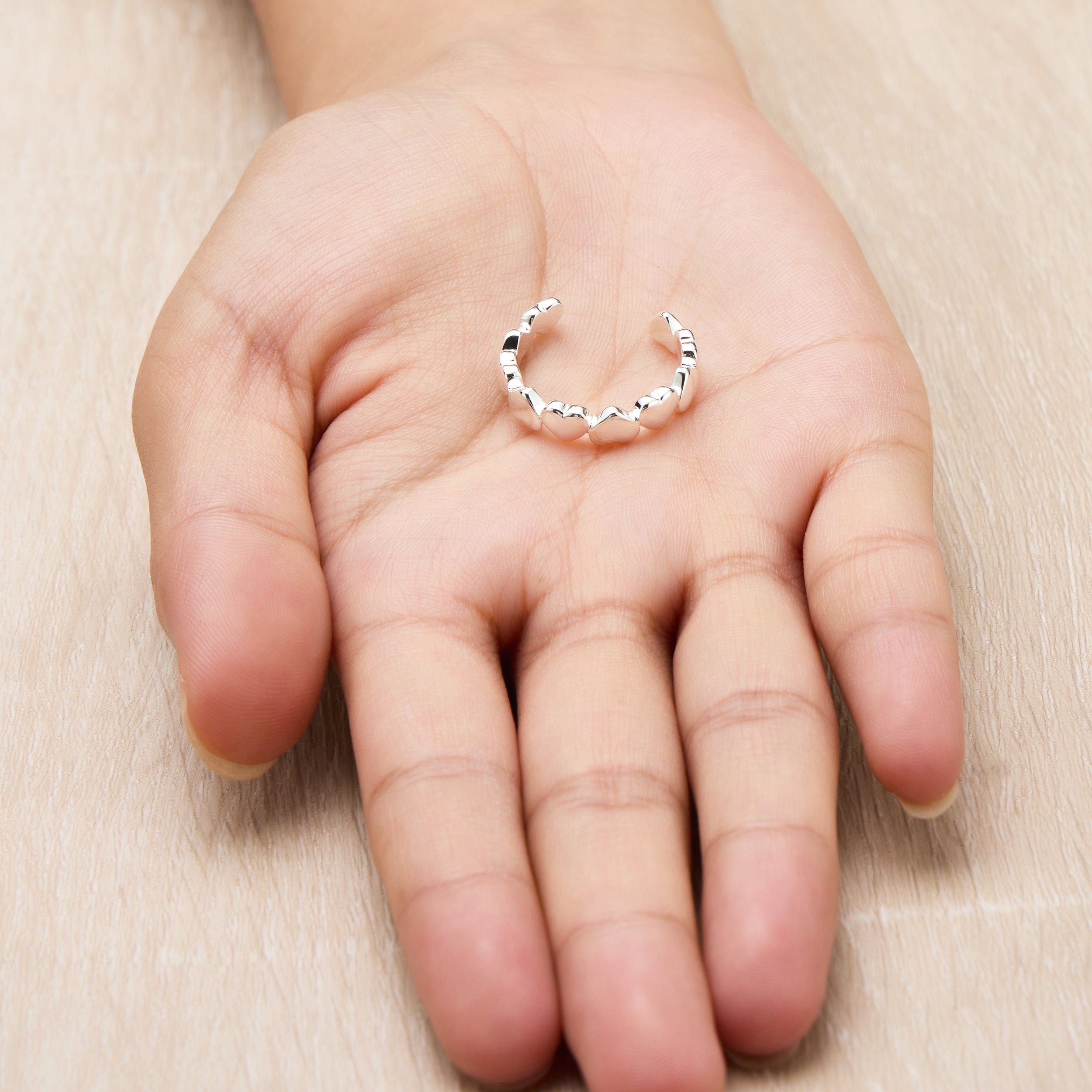 Silver Plated Adjustable Heart Band Ring