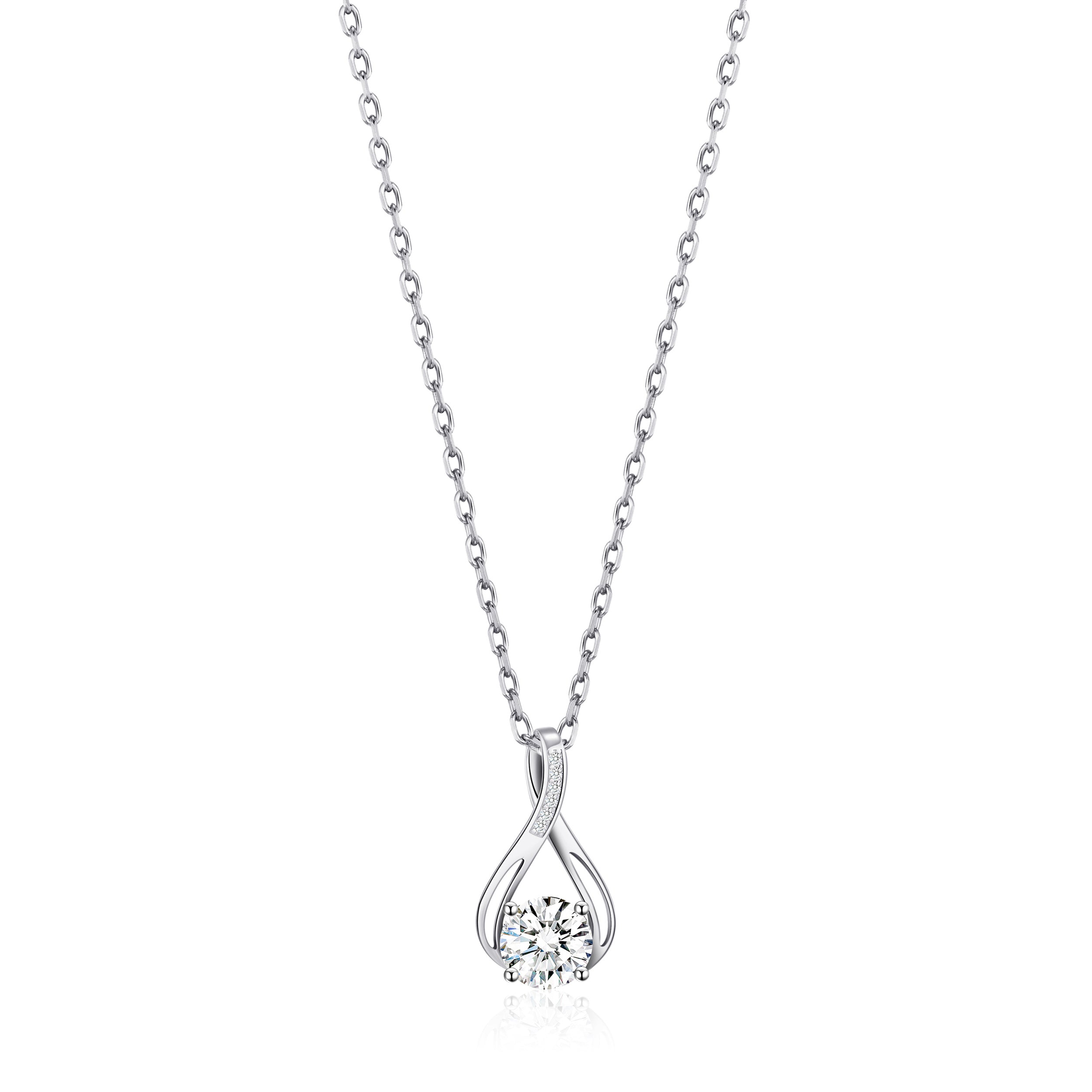 Silver Plated Solitaire Teardrop Necklace Created with Zircondia® Crystals