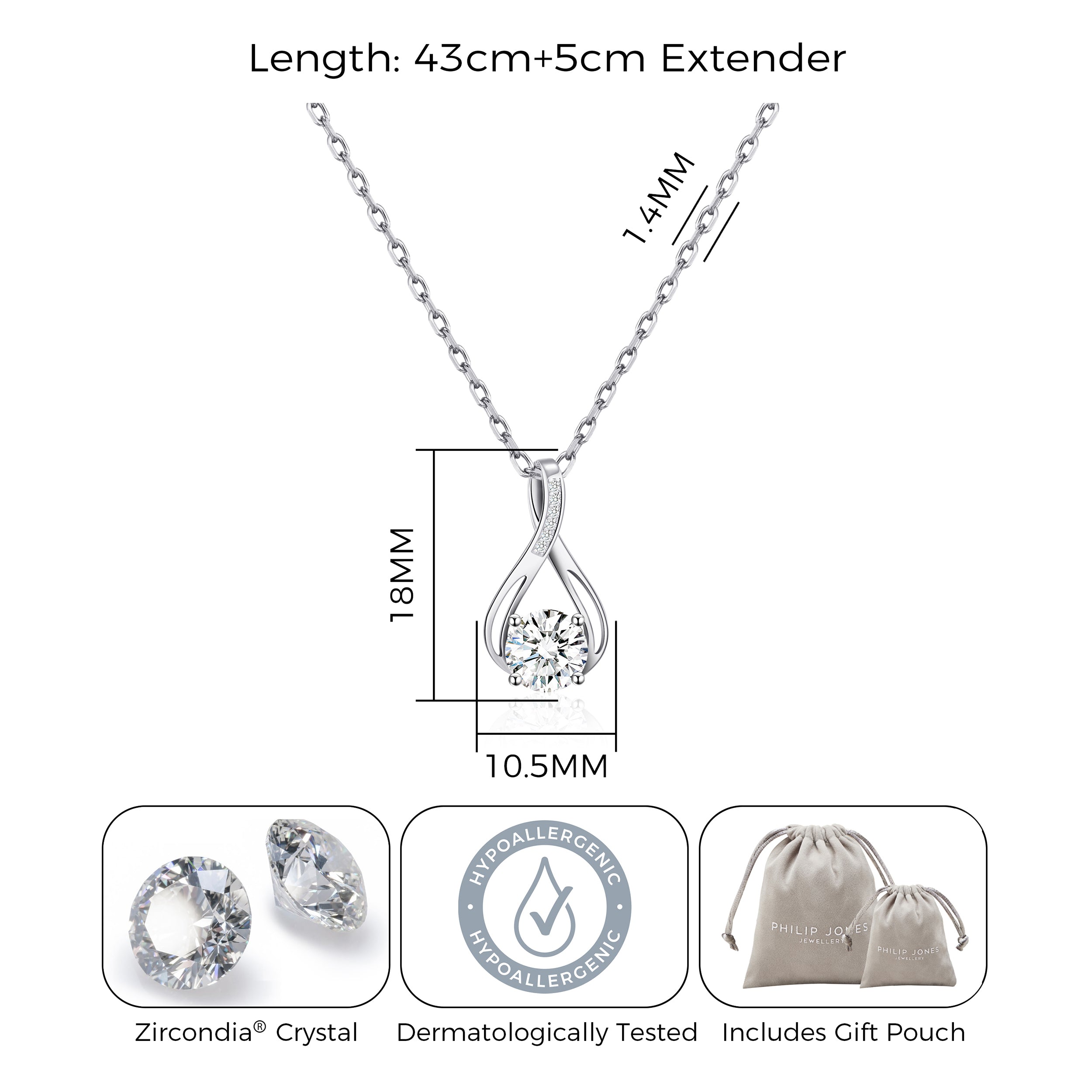 Silver Plated Solitaire Teardrop Necklace Created with Zircondia® Crystals