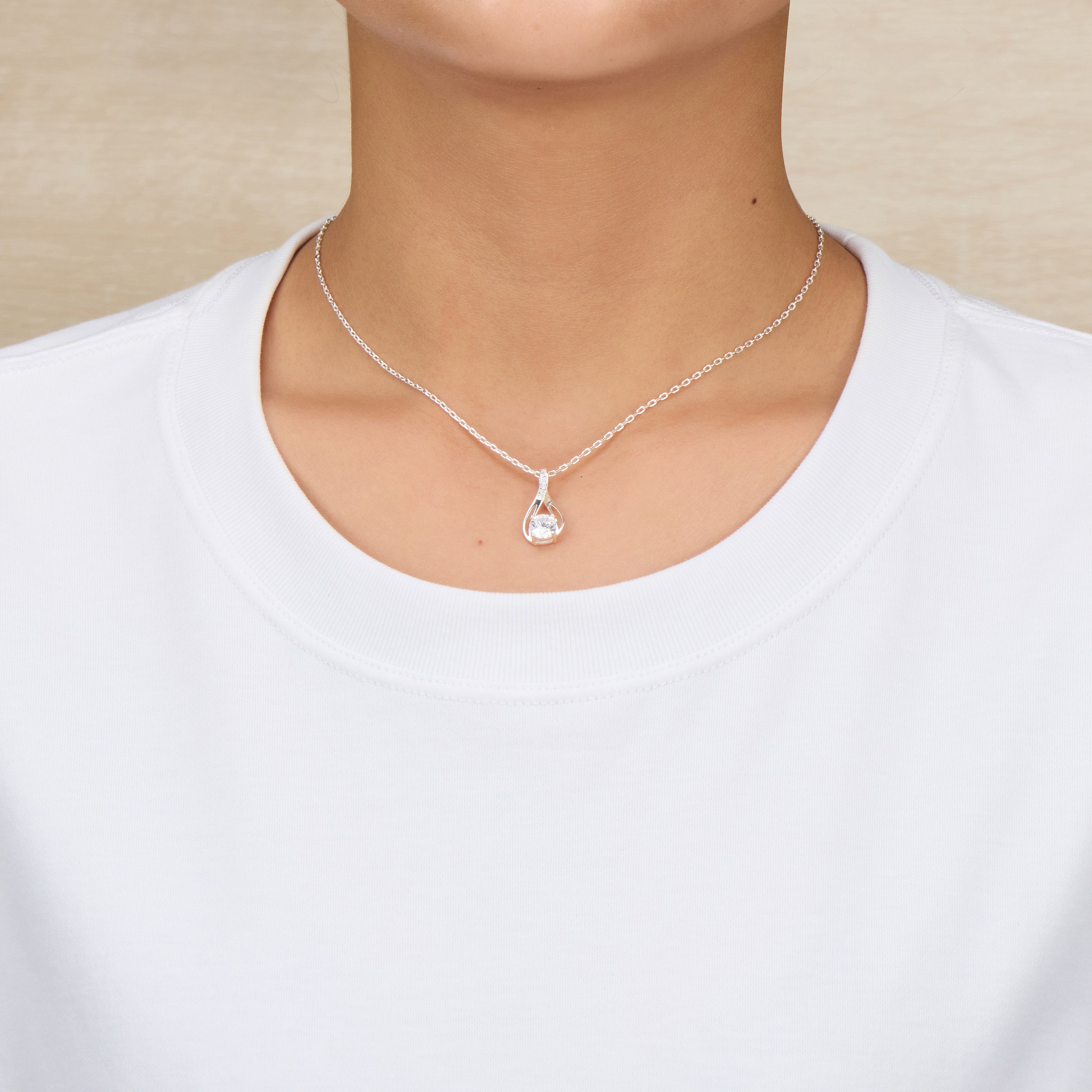 Silver Plated Solitaire Teardrop Necklace Created with Zircondia® Crystals