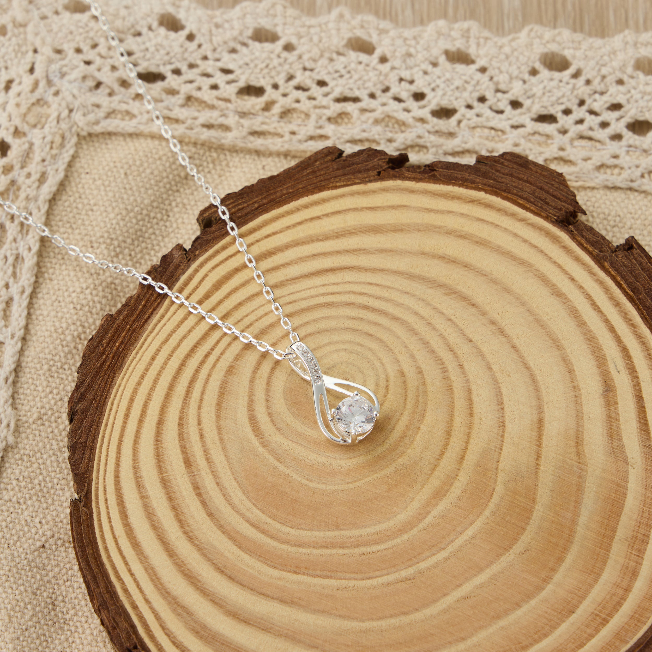 Silver Plated Solitaire Teardrop Necklace Created with Zircondia® Crystals