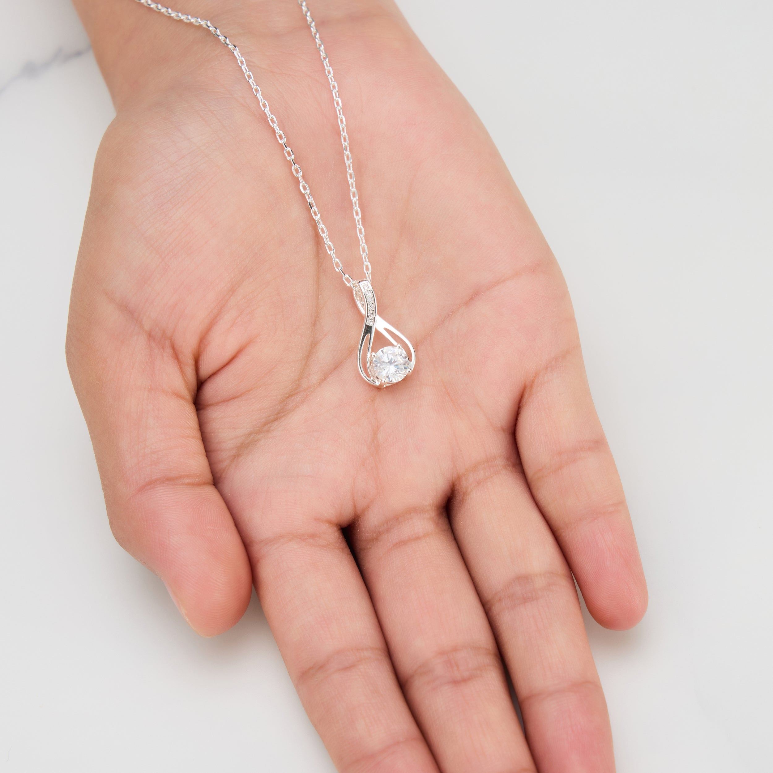 Silver Plated Solitaire Teardrop Necklace Created with Zircondia® Crystals