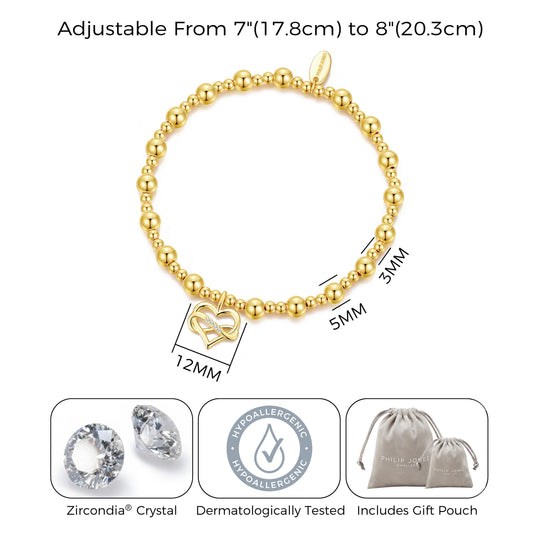 18k Gold Plated Infinity Heart Beaded Stretch True Friends Bracelet with Quote Card