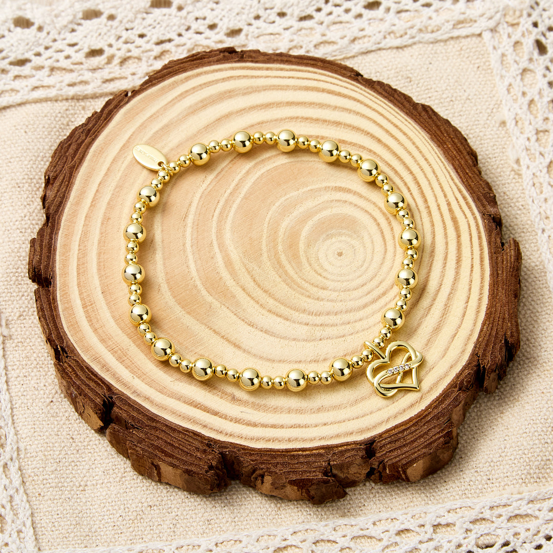 18k Gold Plated Infinity Heart Beaded Stretch True Friends Bracelet with Quote Card