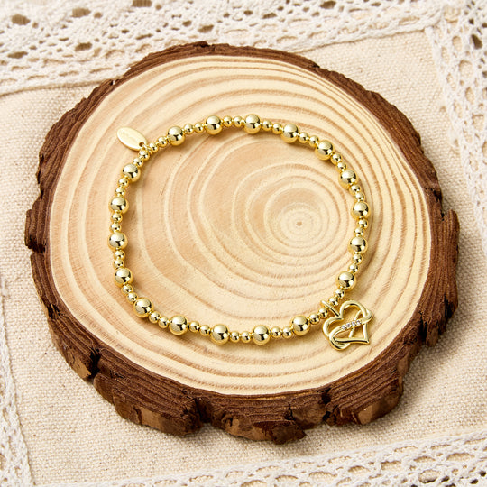 18k Gold Plated Infinity Heart Beaded Stretch True Friends Bracelet with Quote Card
