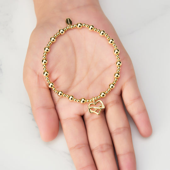 18k Gold Plated Infinity Heart Beaded Stretch True Friends Bracelet with Quote Card
