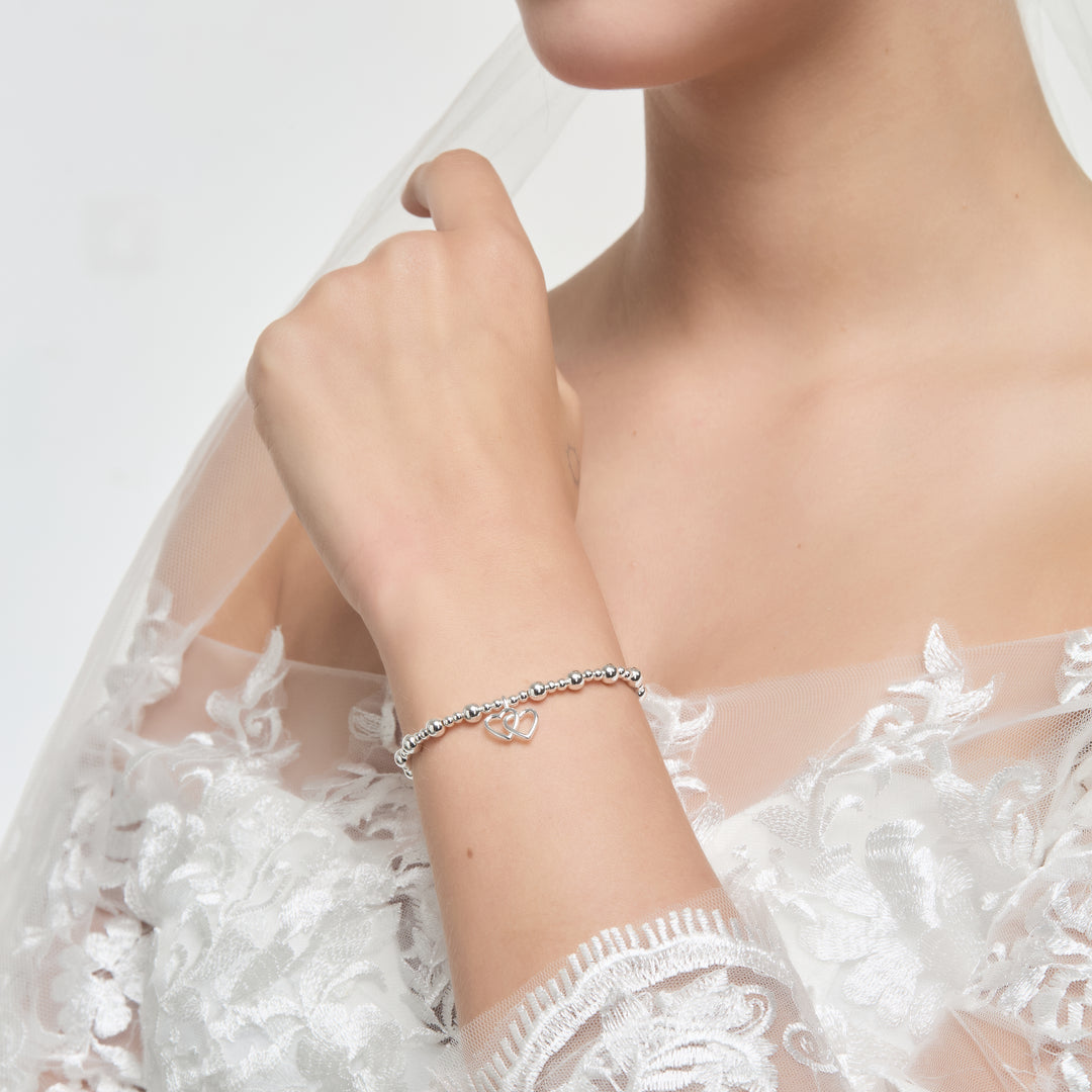 Heart Link Beaded Stretch Bridal Bracelet