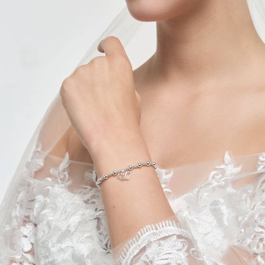 Heart Link Beaded Stretch Bridal Bracelet